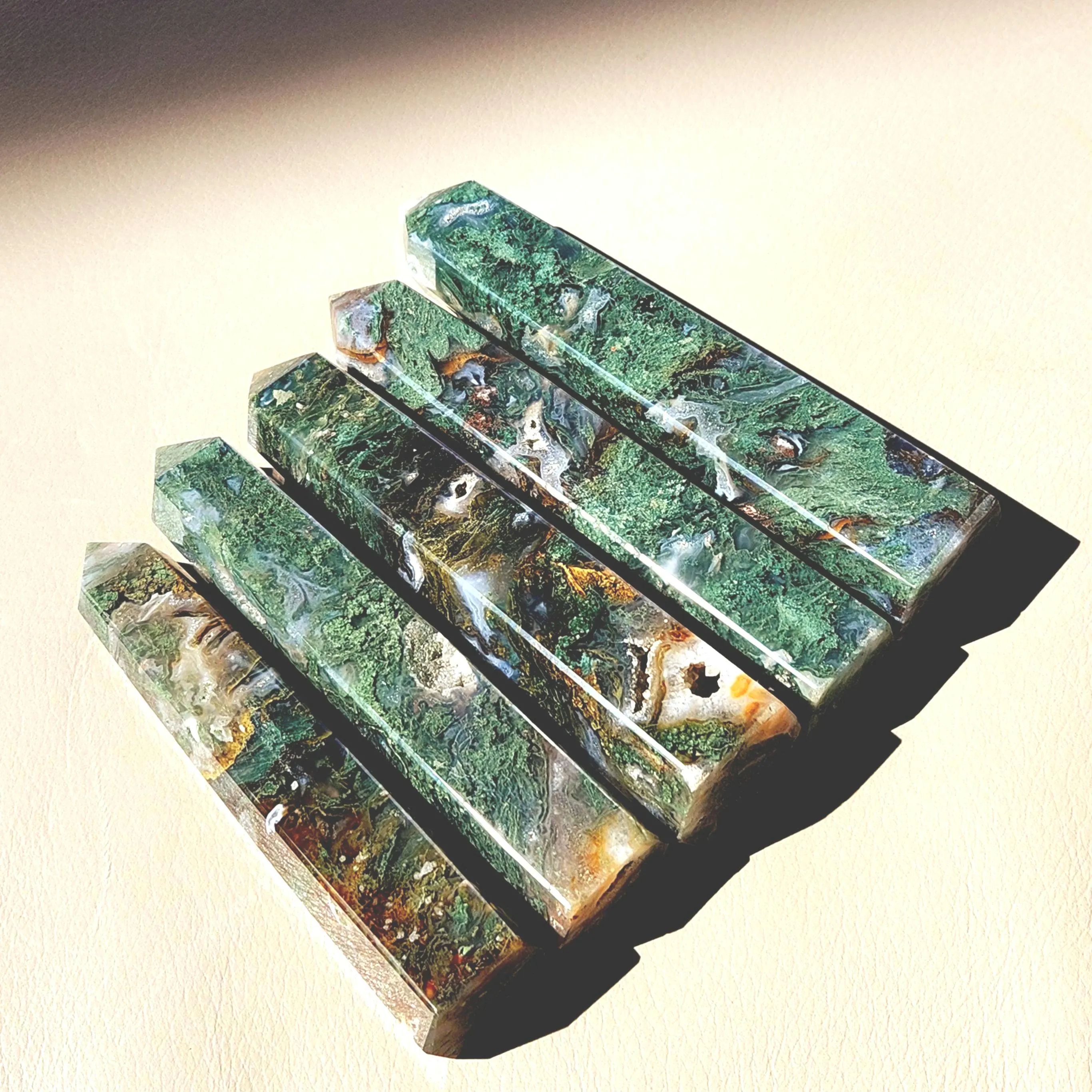 Moss Agate Tower, 6" Moss agate point• Sea Moss obelisk • Green moss healing tower • Mineral specimen • Crystal Home Decor Healing crystal