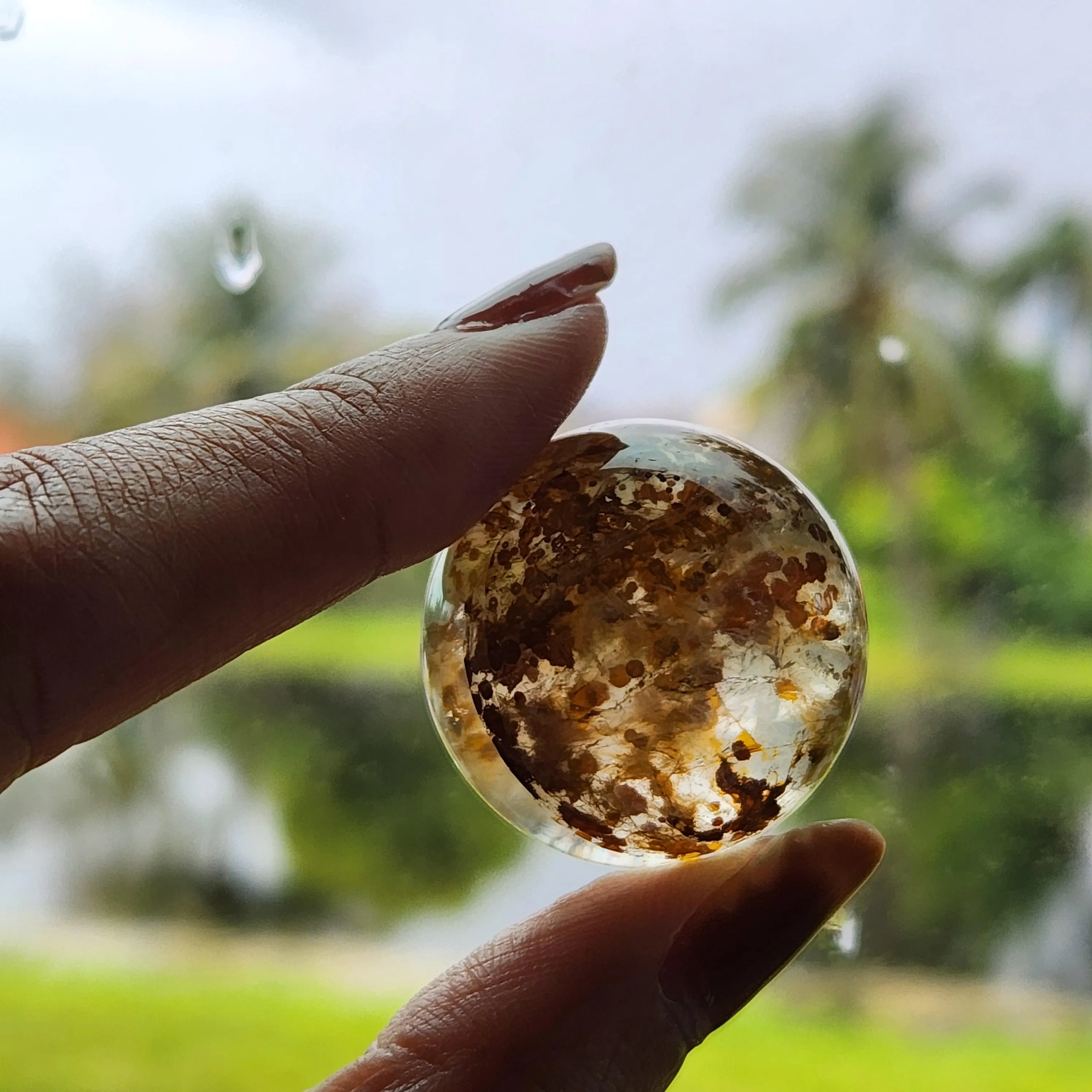 Pyrite in Quartz Crystal Sphere • RARE 32mm Clear Quartz with Pyrite sphere - Pyrite inclusion sphere