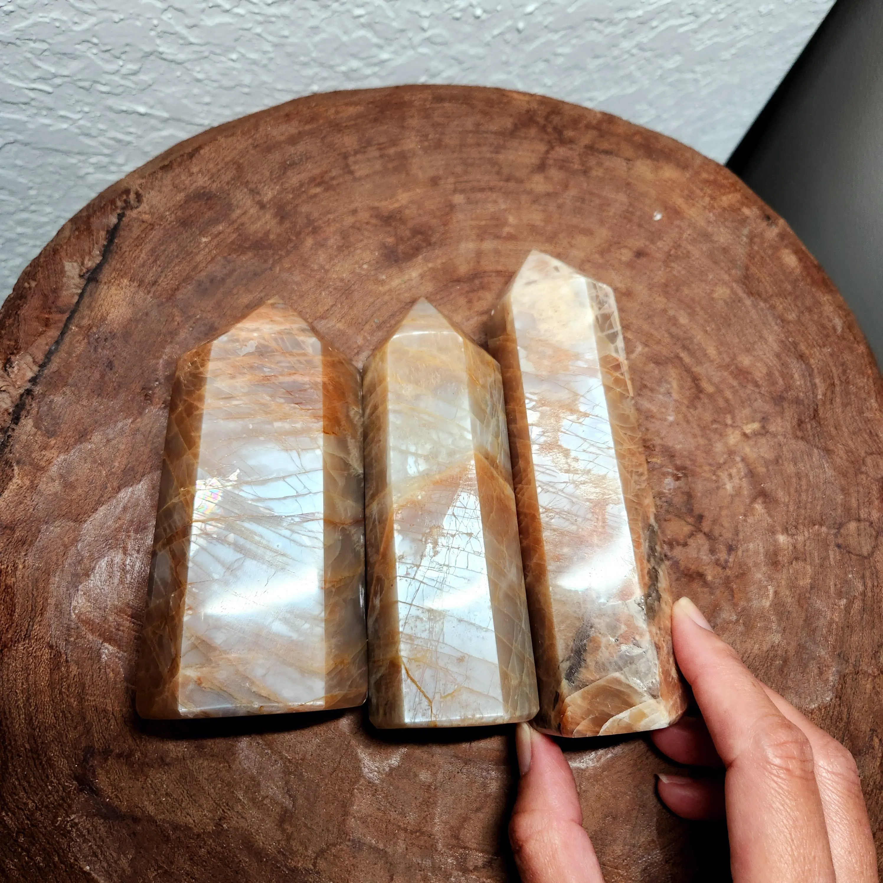 Moonstone Tower • 5" Peach Moonstone crystal point • Flashy Peach Moonstone crystal point • 