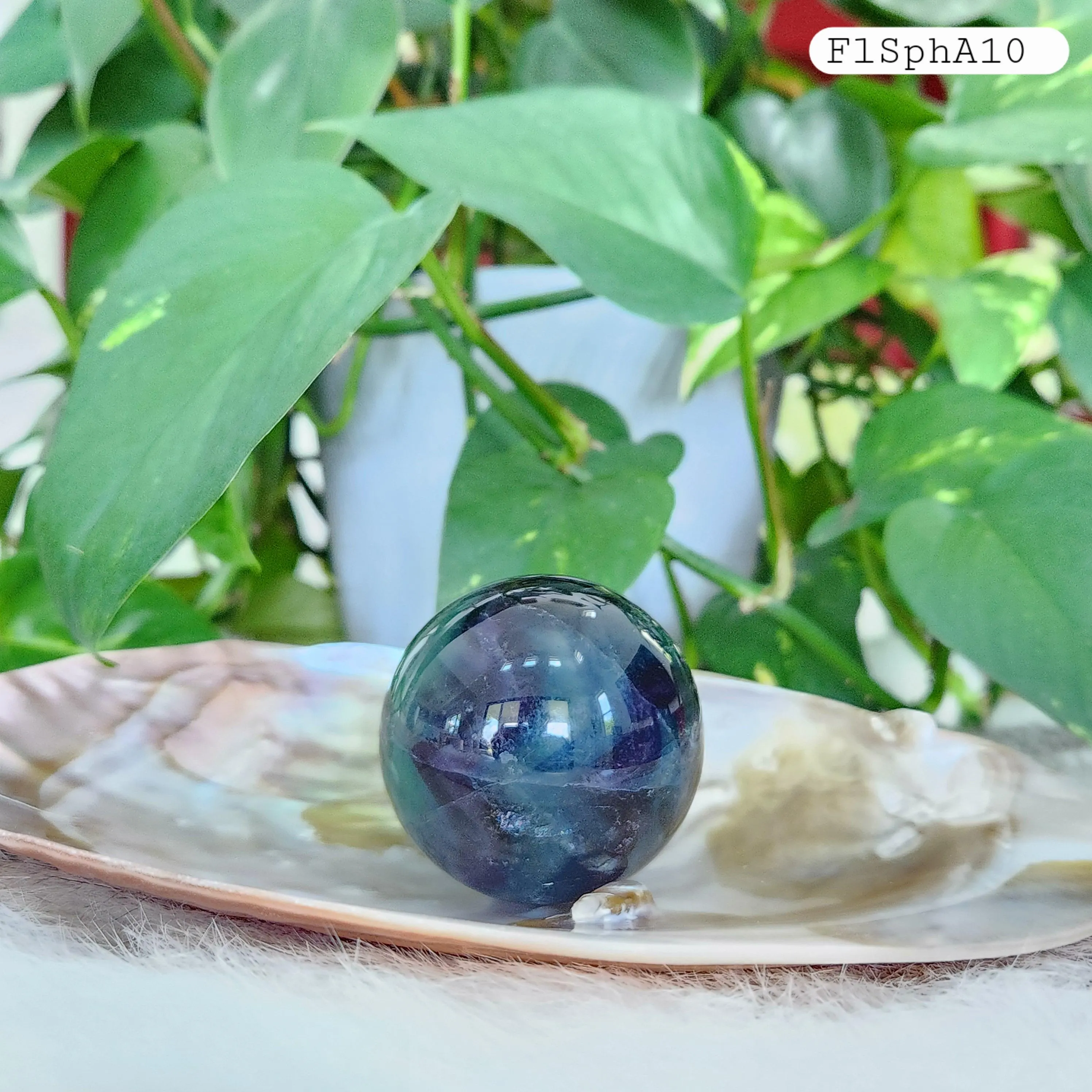 Fluorite sphere • 1.9" Rainbow Fluorite Banded Feather Fluorite Crystal Sphere - Flashy Crystal Gift Home Decoration - stand not included