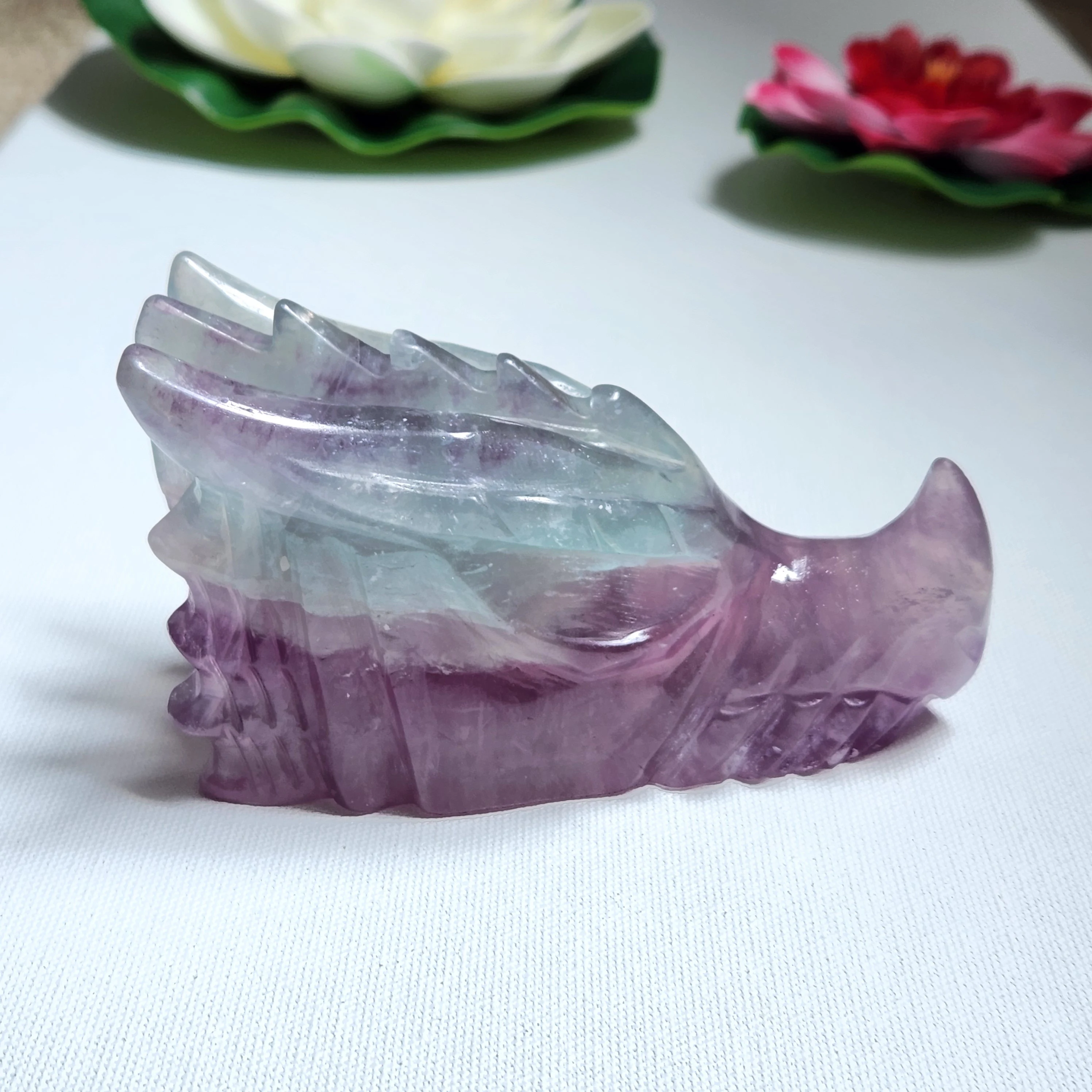 Fluorite Dragonhead • 4.6" Rainbow Fluorite crystal Dragon head skull 