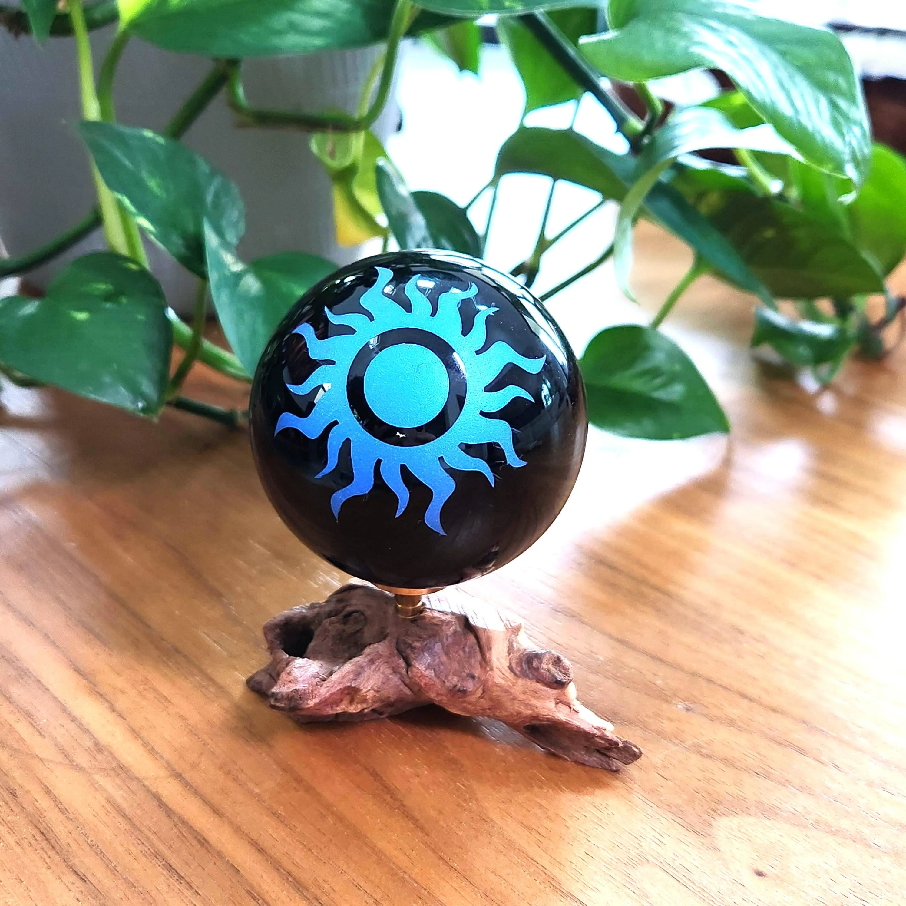 Engraved Black Obsidian Crystal Sphere • Obsidian Sun sphere • Obsidian Zodiac sphere •