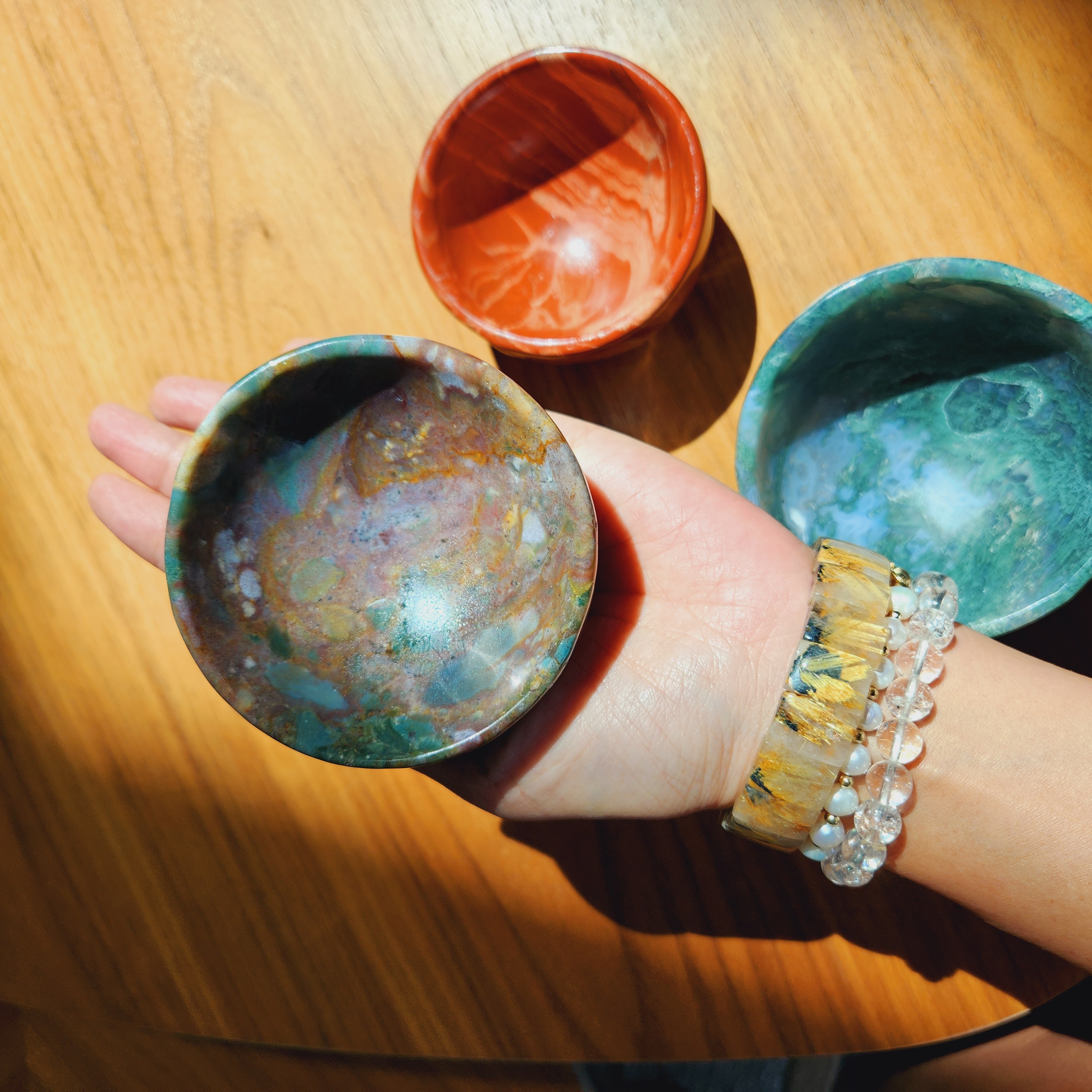 Red Jasper Bowl, Ocean Jasper Bowl, Moss Agate Bowl • 3++" Big Round Gemstone Alter Crystal Bowl • Round crystal Dish • Crystal gift