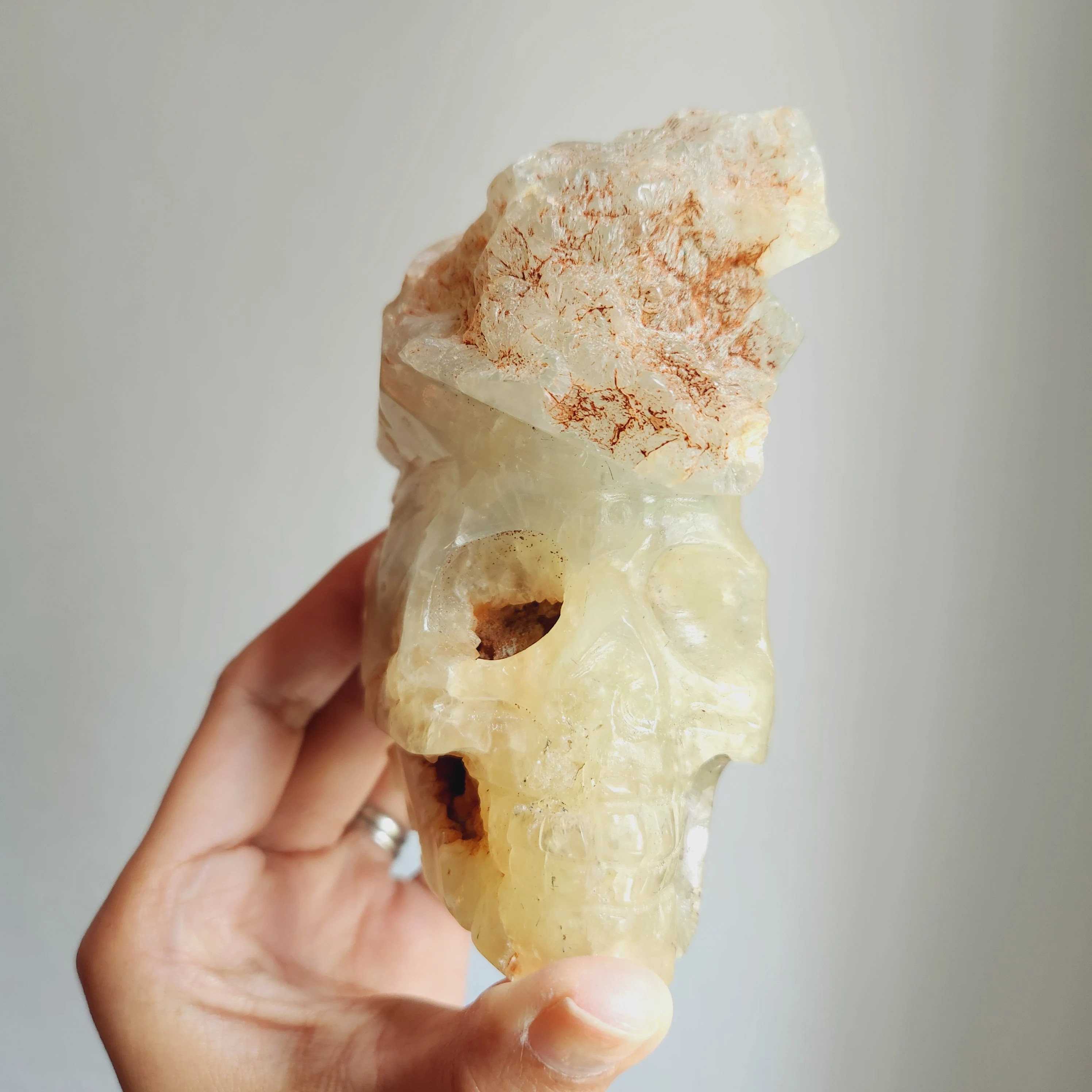 Prehnite skull • 4.5" Unique Rare crystal skull head • Raw cluster crystal skull collection