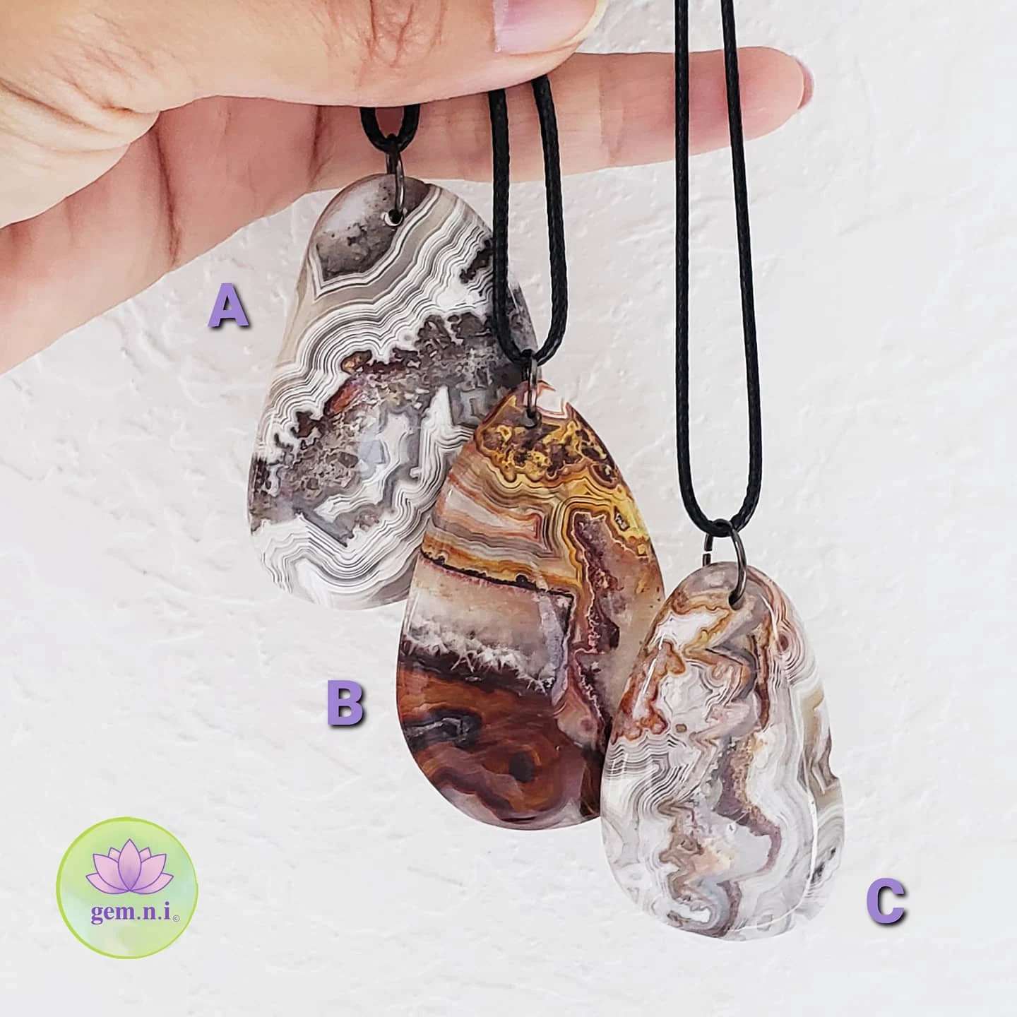 Crazy Lace Agate Pendant - Mexican Lace Agate Pendant on rope - Crystal agate pendant