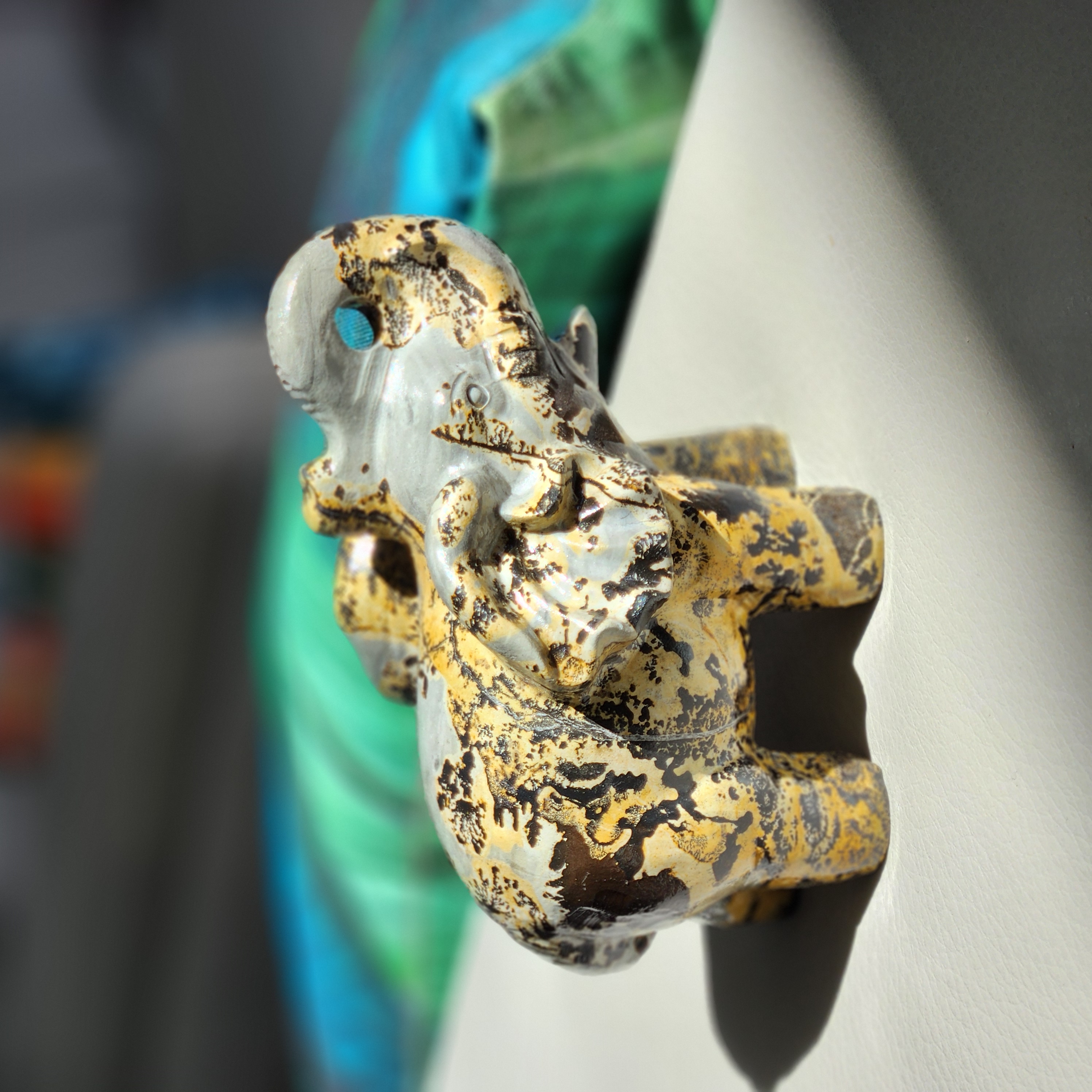 Picture Jasper Elephant • 5.1" Jasper Elephant Figurine Statue Animal • Trunk up, Good luck Elephant crystal carving gift Home Decoration