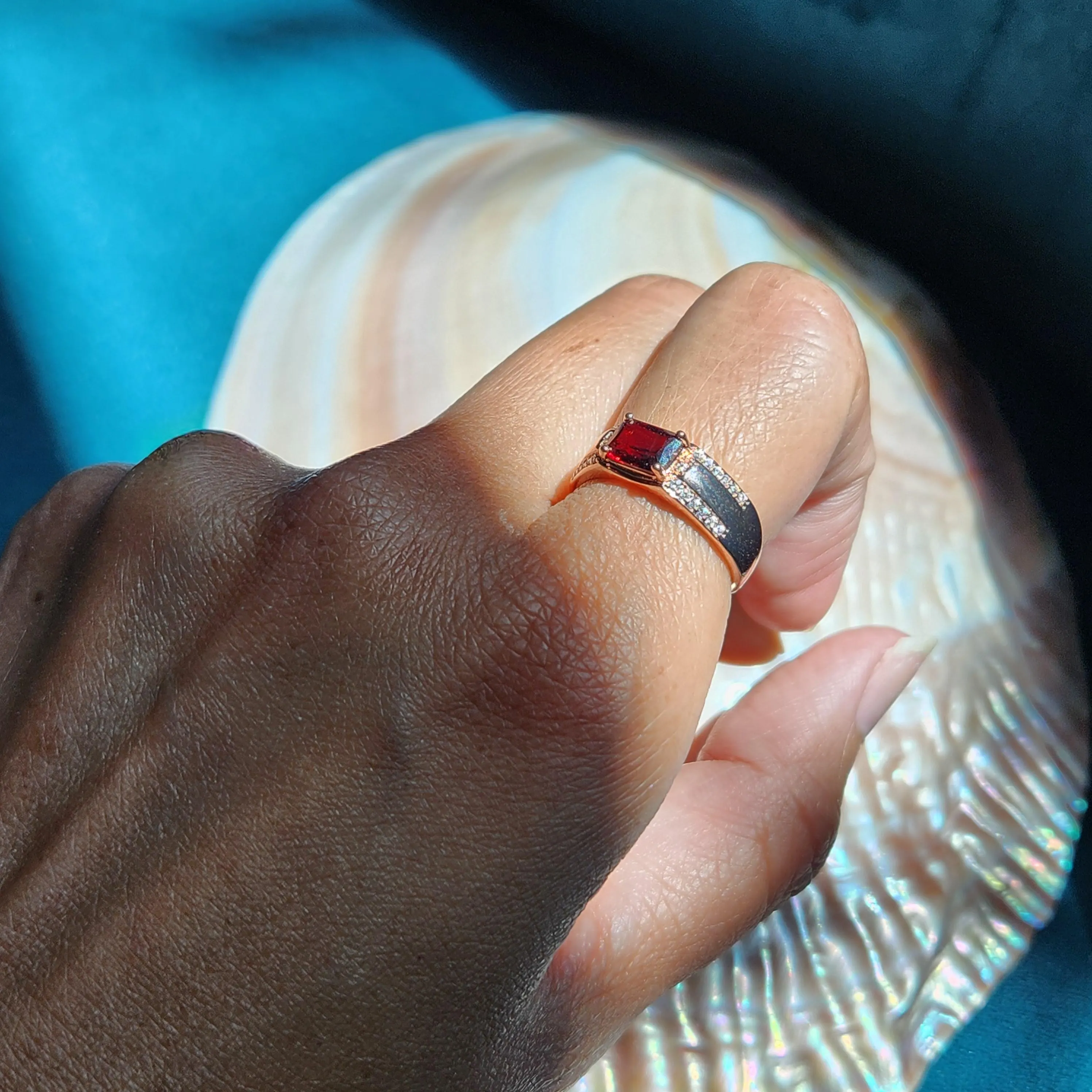Jade ring • Natural Red Burmese jade ring rose gold plated •