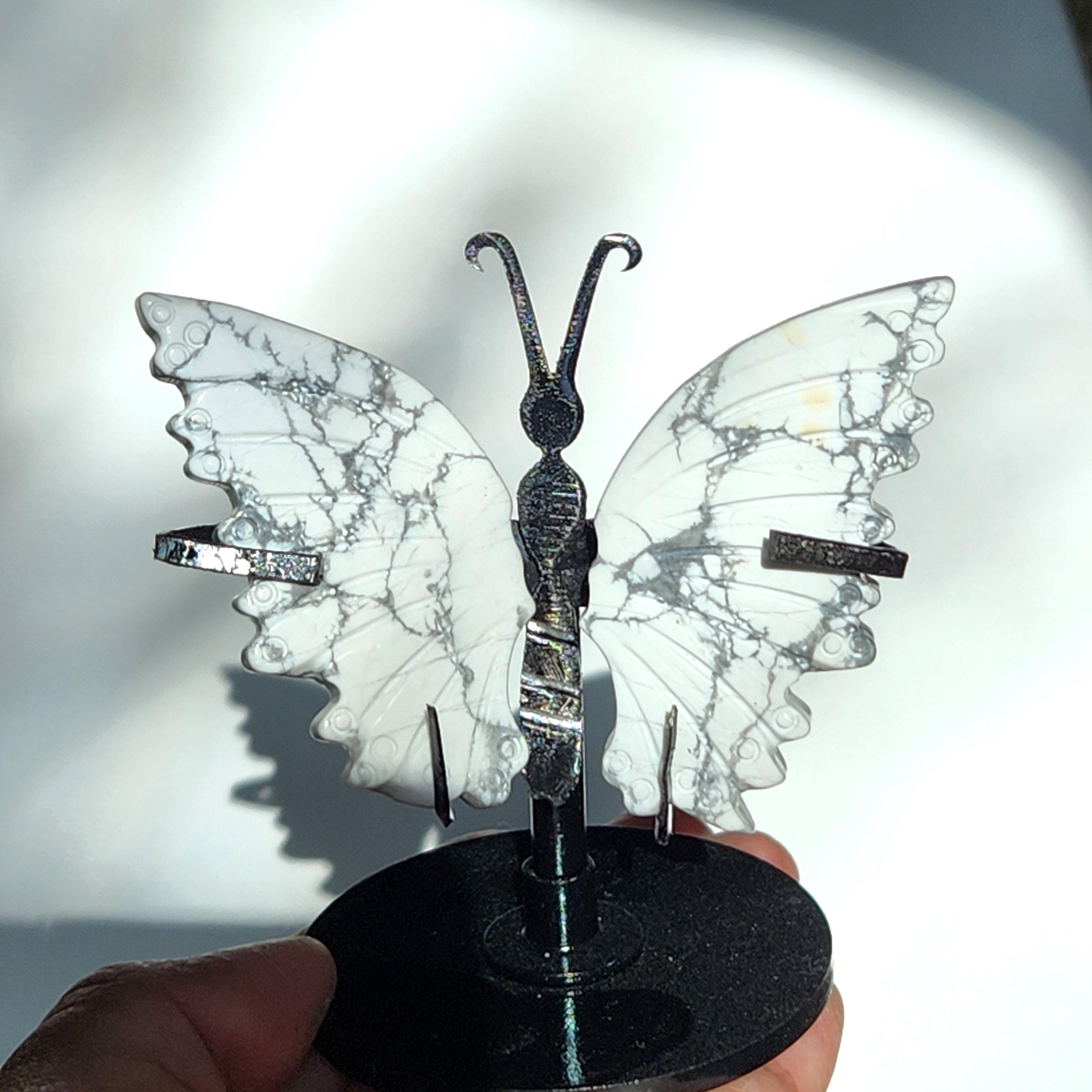 Butterfly wings - 3.5" Butterfly wing crystal on stand - Howlite - Pyrite wings