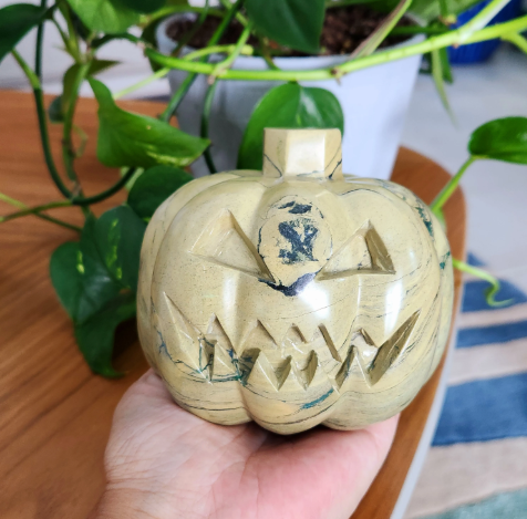 Jasper Pumpkin 3lb, 4.5" XXXL Halloween Pumpkin Crystal carving • Crystal Pumpkin Jack O Lantern Decoration • Crystal Home Decoration