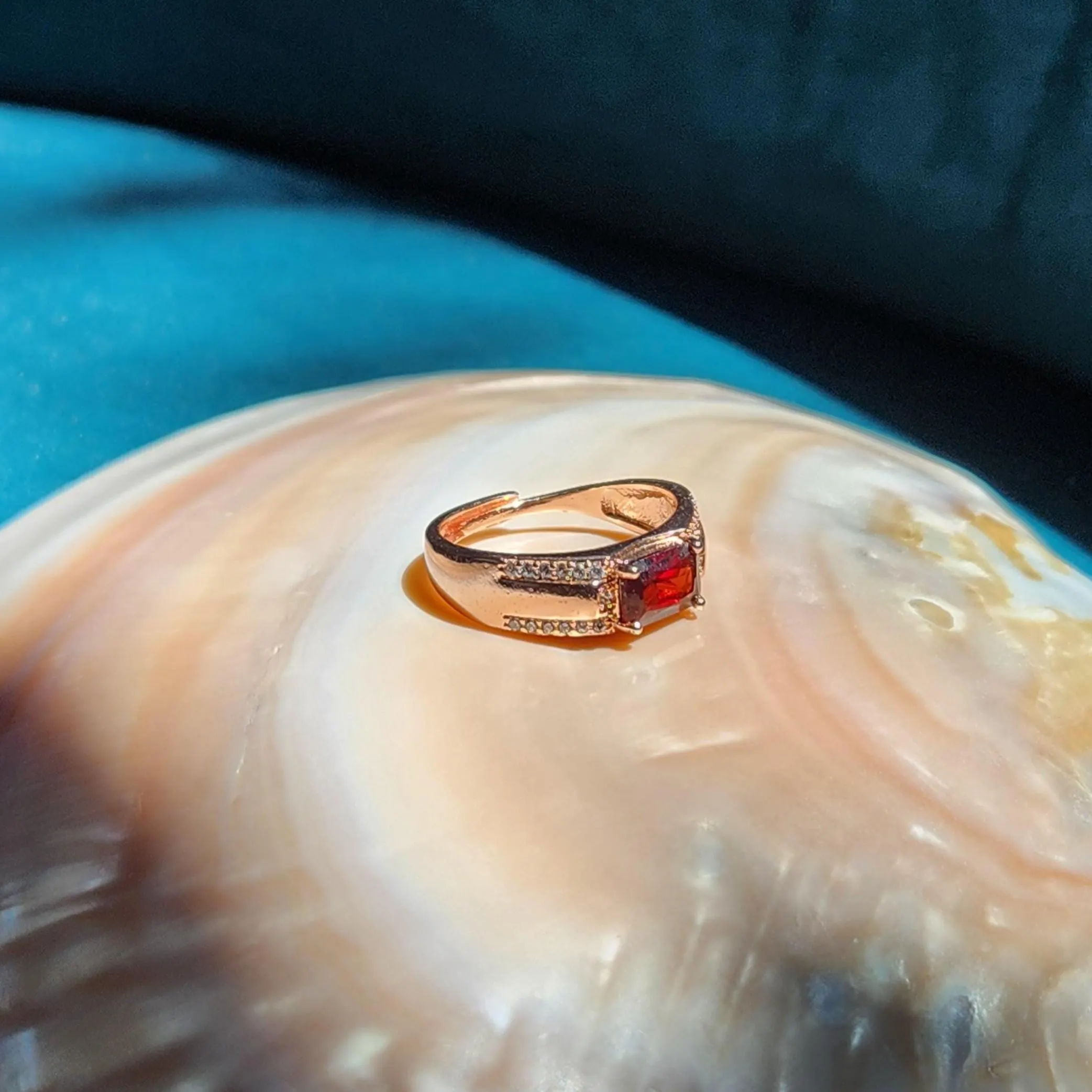 Jade ring • Natural Red Burmese jade ring rose gold plated •