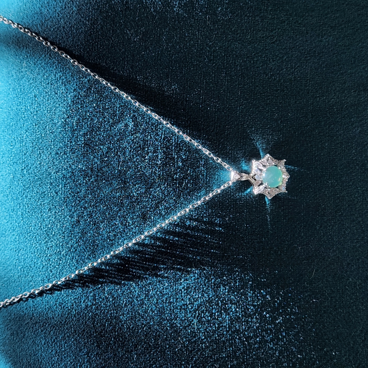 Jade pendant necklace with cubic zirconia • Burmese jade sky blue jade healing jewelry • Jade jewelry gift for her