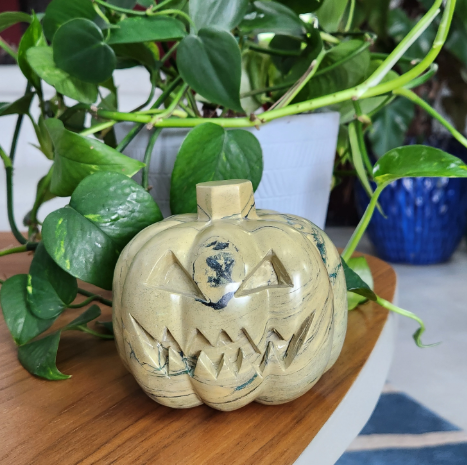 Jasper Pumpkin 3lb, 4.5" XXXL Halloween Pumpkin Crystal carving • Crystal Pumpkin Jack O Lantern Decoration • Crystal Home Decoration