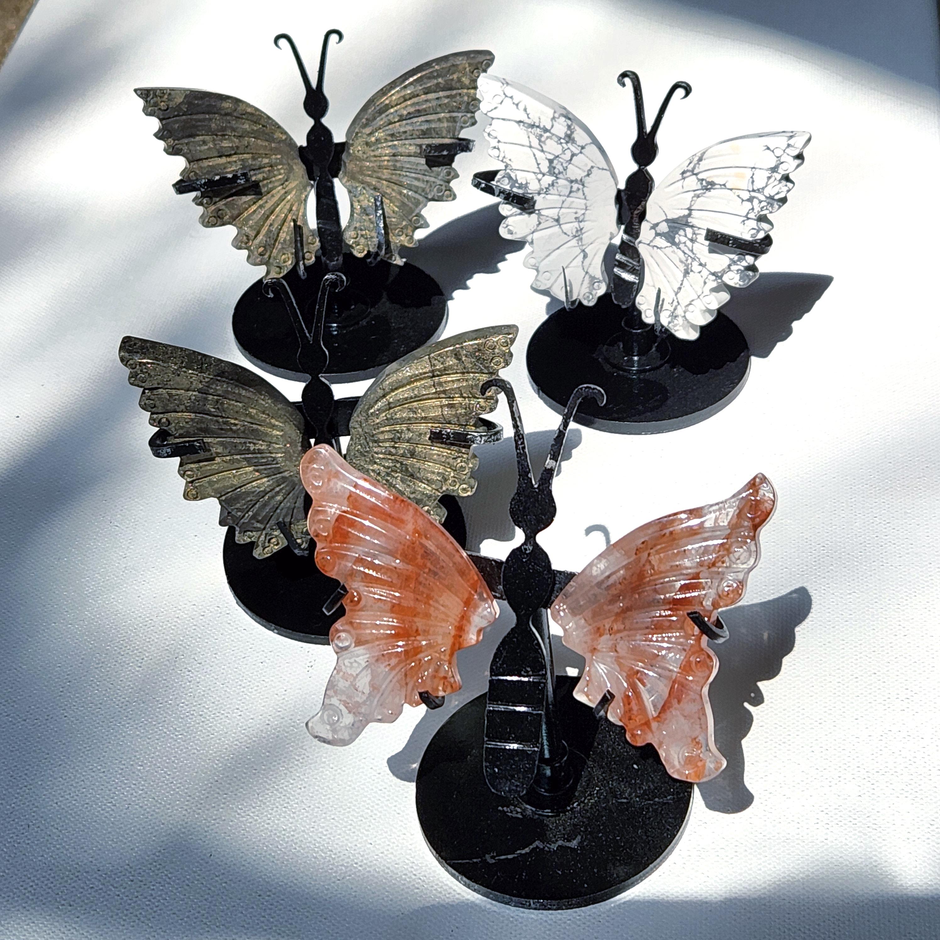 Butterfly wings - 3.5" Butterfly wing crystal on stand - Howlite - Pyrite wings