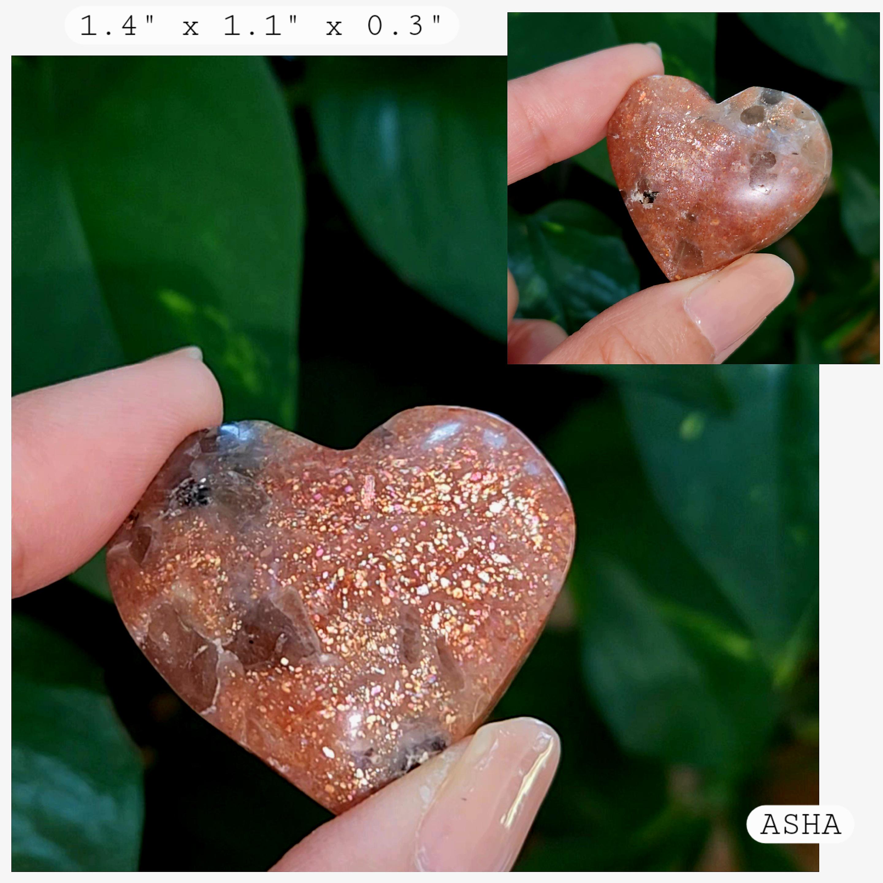 Arusha Sunstone Heart • 1.8" flashy Arusha gemstone crystal heart • High grade, rainbow confetti Arusha sunstone 