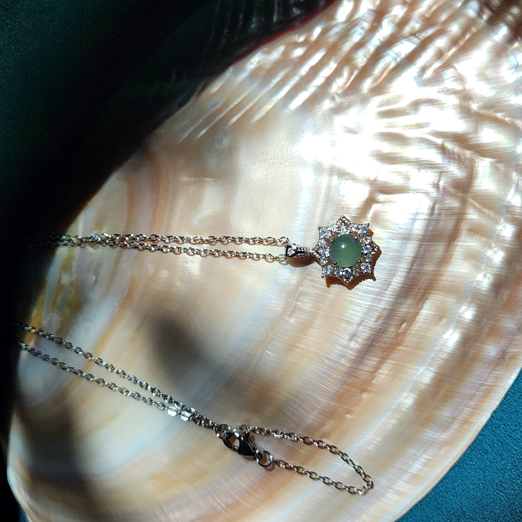 Jade pendant necklace with cubic zirconia • Burmese jade sky blue jade healing jewelry • Jade jewelry gift for her