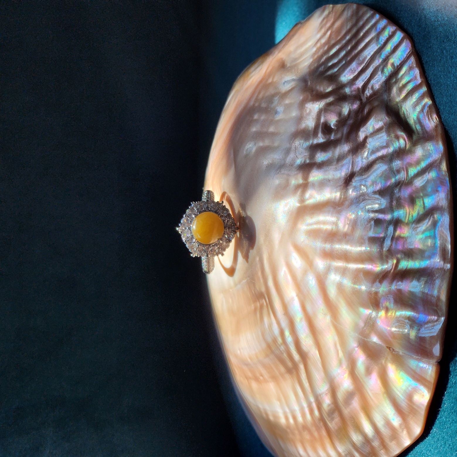 Yellow Jade Ring • Natural Burmese Jade silver adjustable band ring with cubic zirconia • Jade jewelry accessory gifts