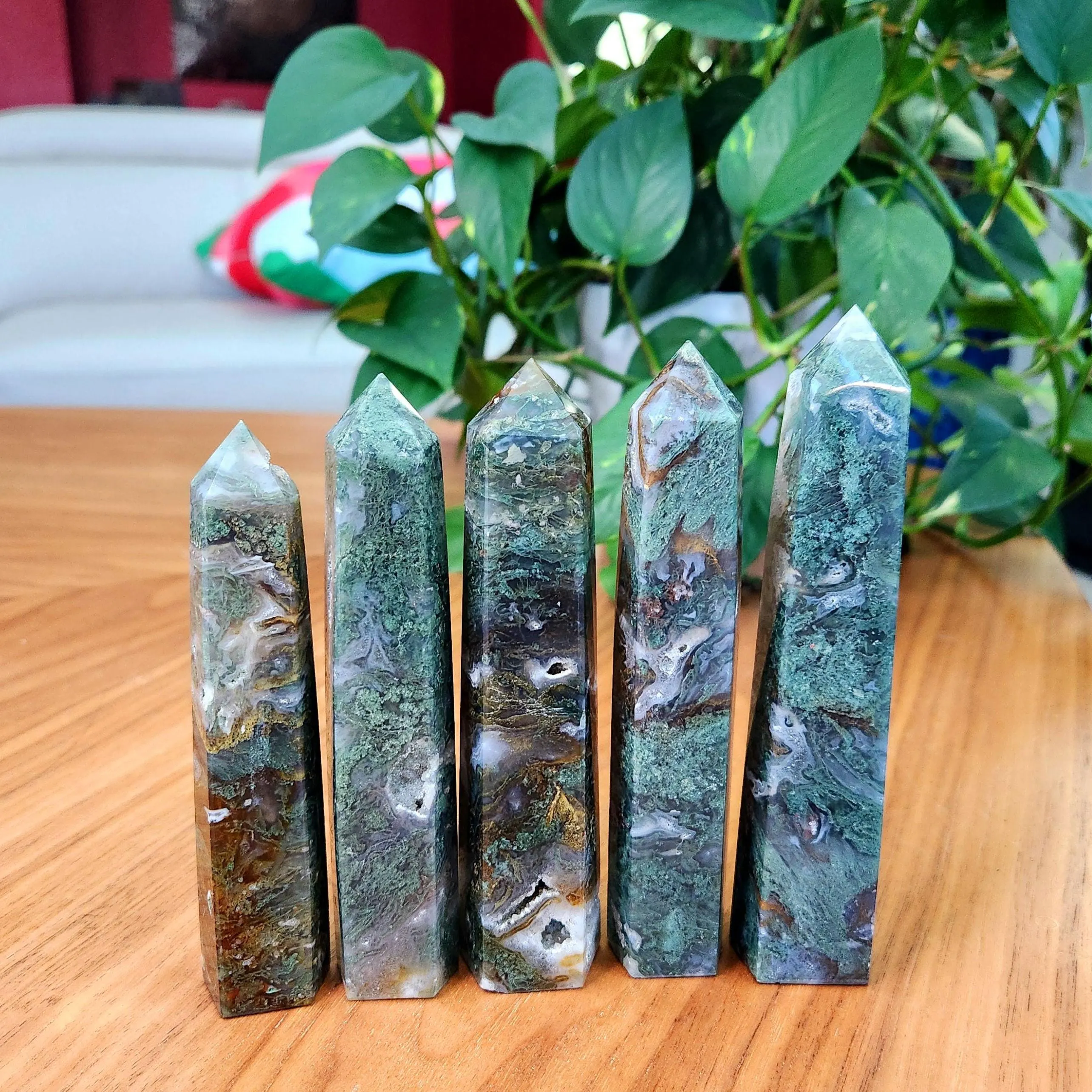 Moss Agate Tower, 6" Moss agate point• Sea Moss obelisk • Green moss healing tower • Mineral specimen • Crystal Home Decor Healing crystal