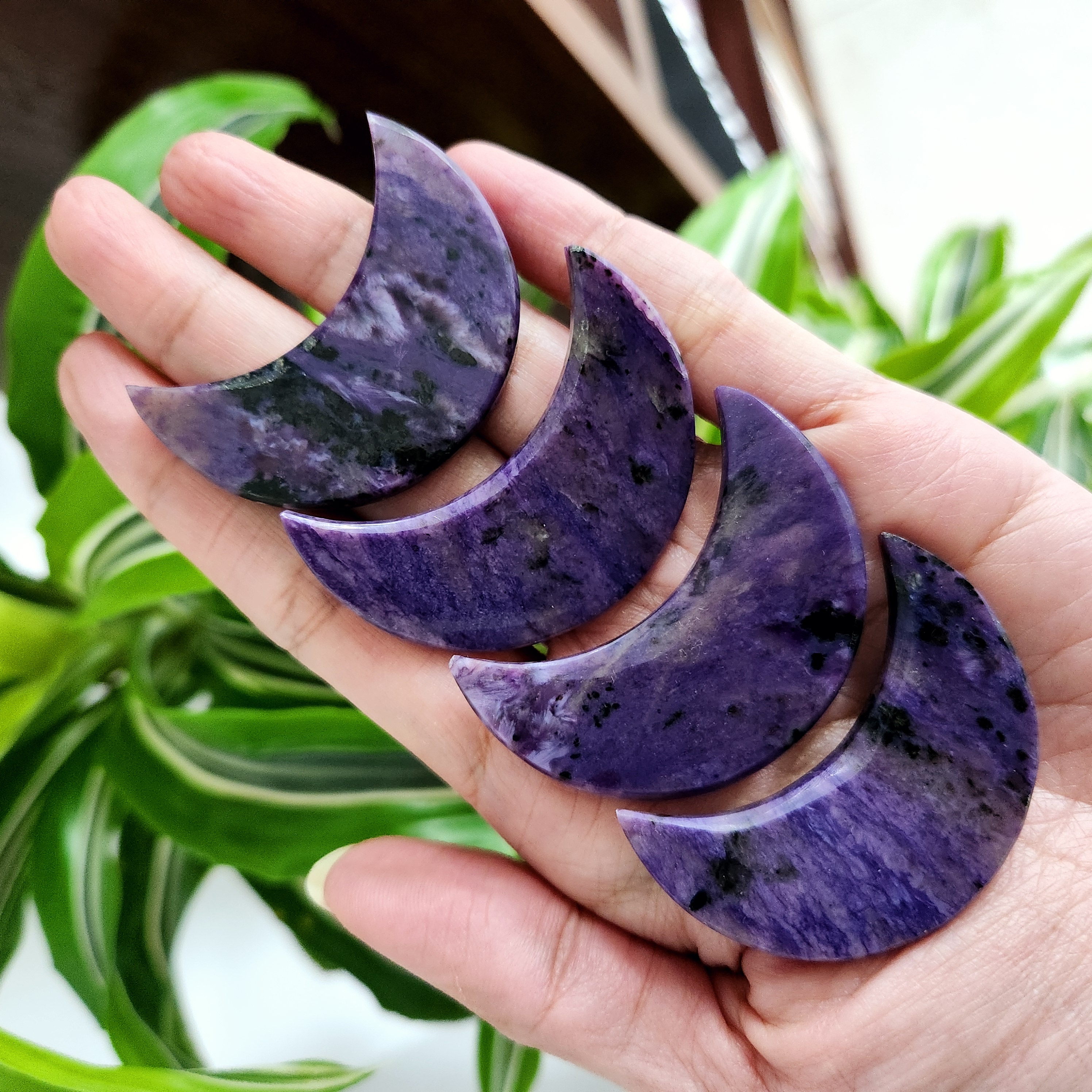 Charoite Moon • 1.9" Charoite crystal crescent moon • Crystal moon carving • Purple Charoite Moon