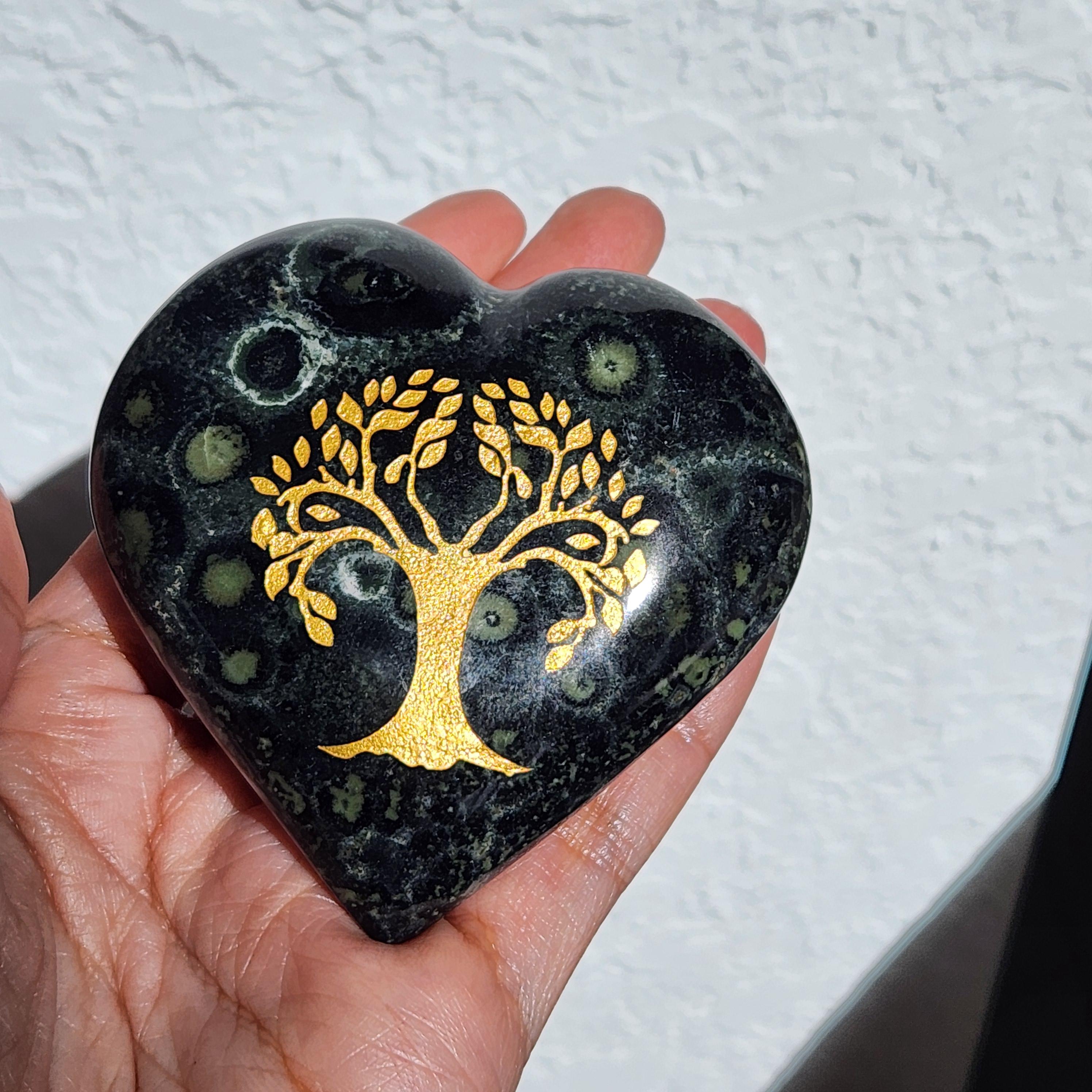 Kambaba Jasper Heart • 3.5" Green Stromatolite Jasper • Crocodile Jasper • Crocodile Rock •