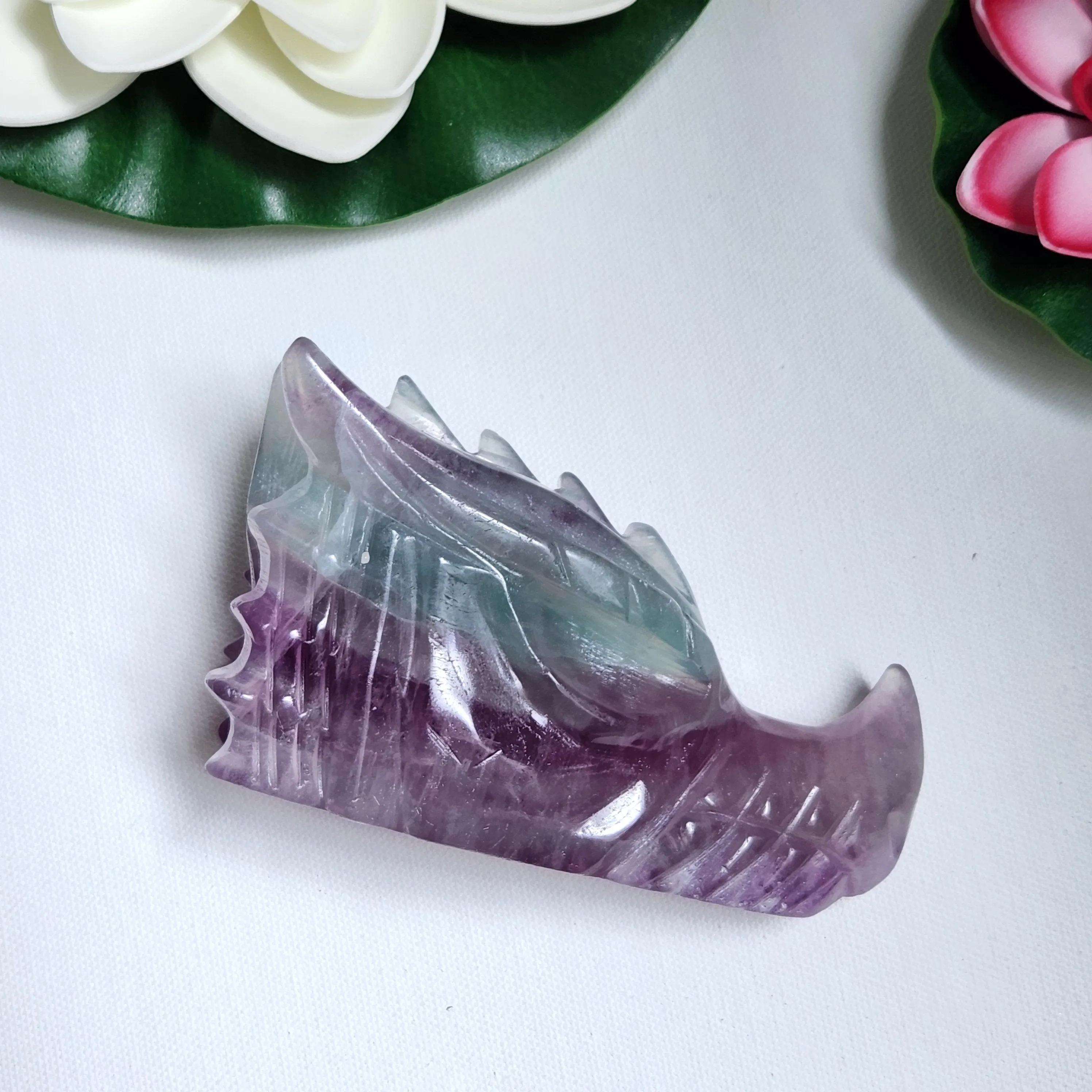 Fluorite Dragonhead • 4.6" Rainbow Fluorite crystal Dragon head skull 