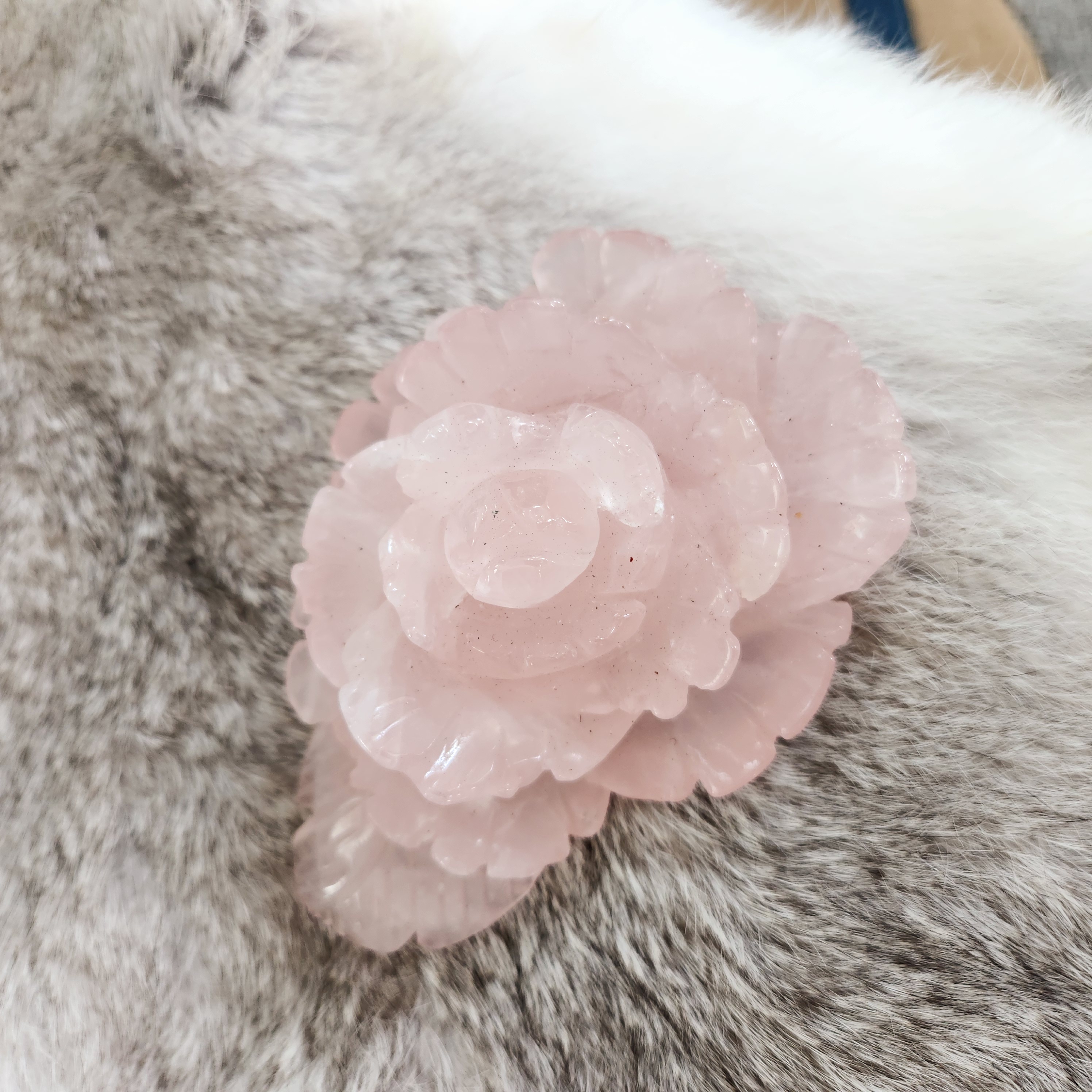 Rose Quartz Rose Flower - Rose Flower Carving • 5.5" Extra Large crystal Rose Flower