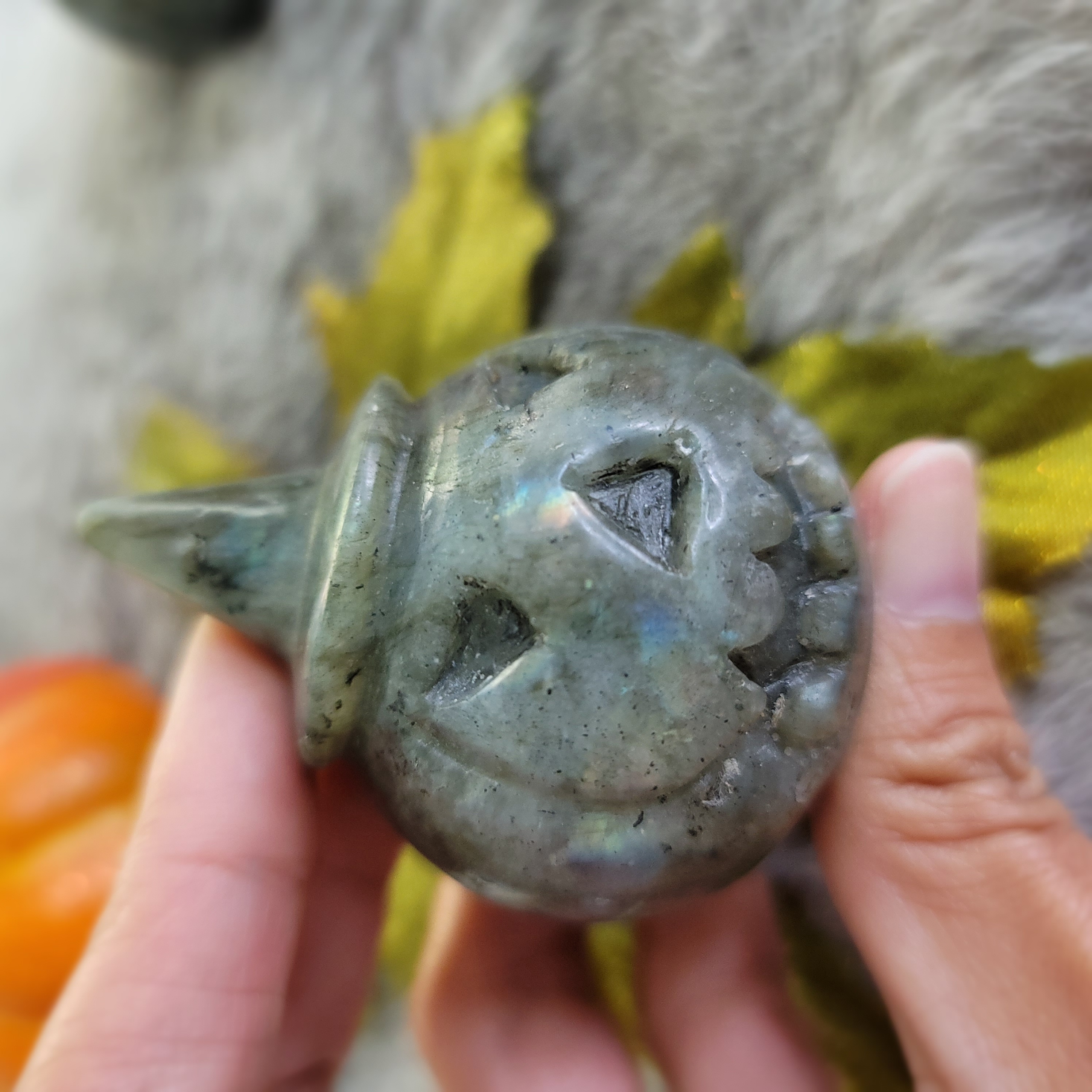 Pumpkin carving, Halloween pumpkin crystal • Jack O Lantern, Labradorite, Jasper, Lapis • Spooky pumpkin- stone pumpkin carving