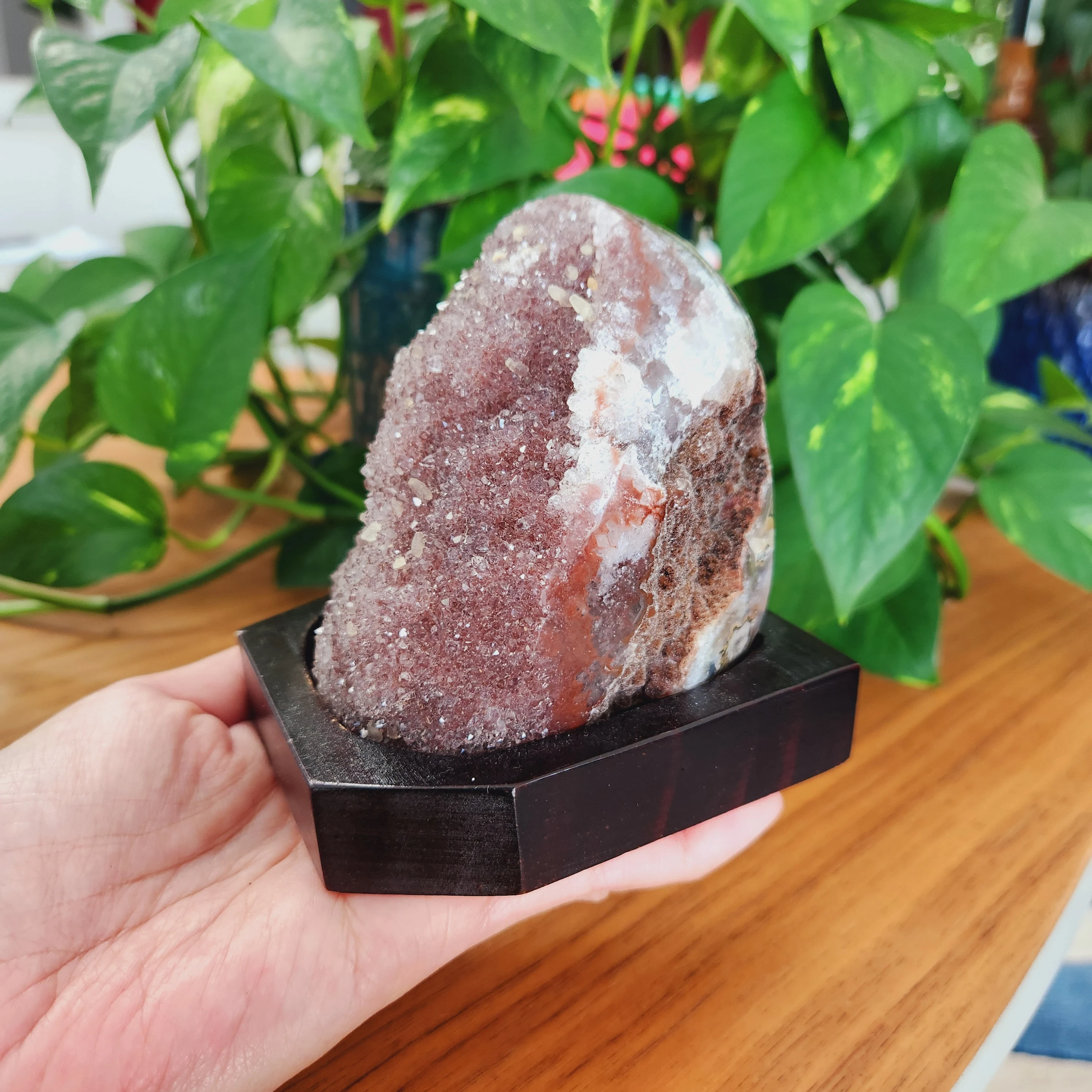 Amethyst Free Form - 4" Brazilian Pink Amethyst Specimen Mineral • Raw crystal Amethyst with customized wooden base