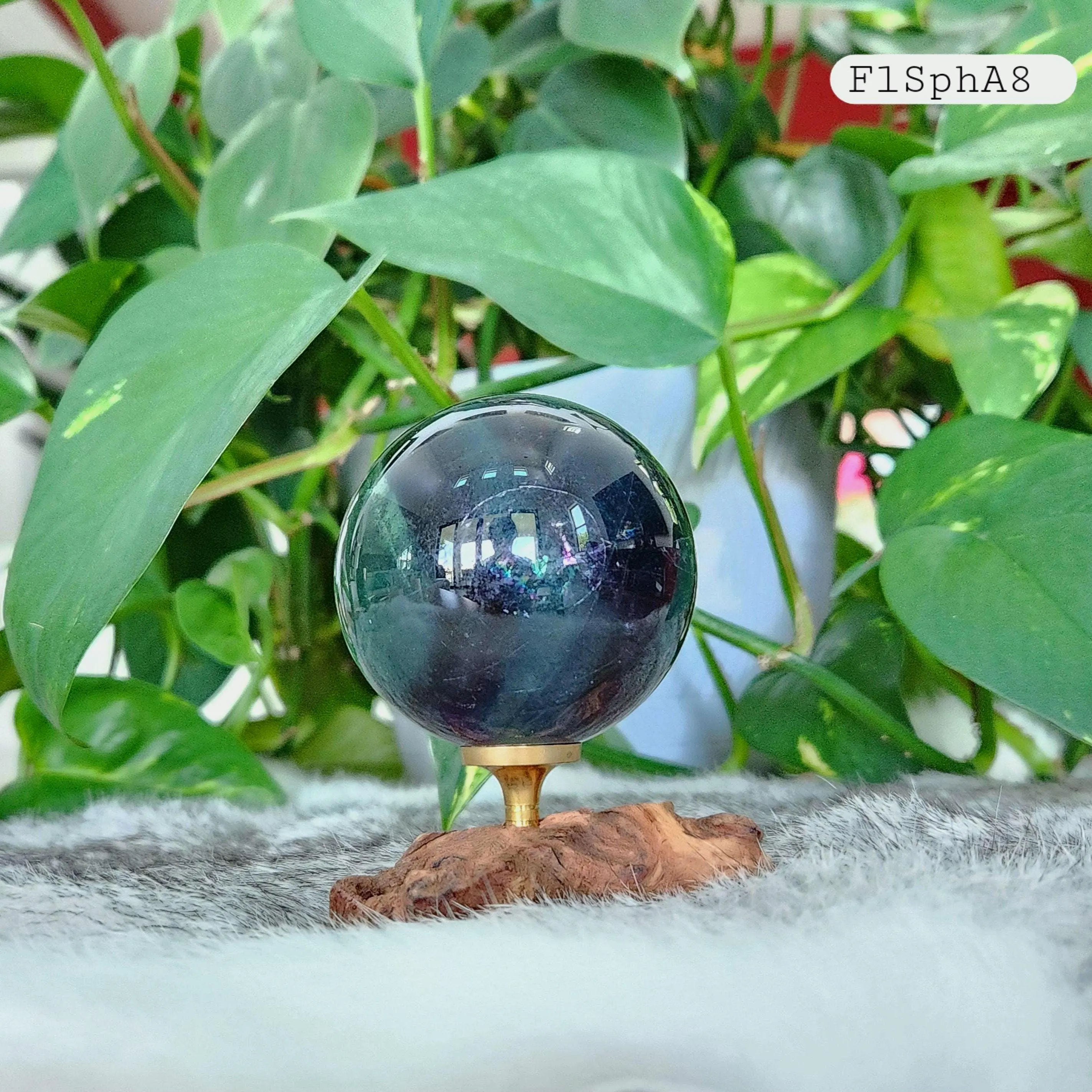 Fluorite sphere • 2" Rainbow Fluorite Banded Feather Fluorite Crystal Sphere