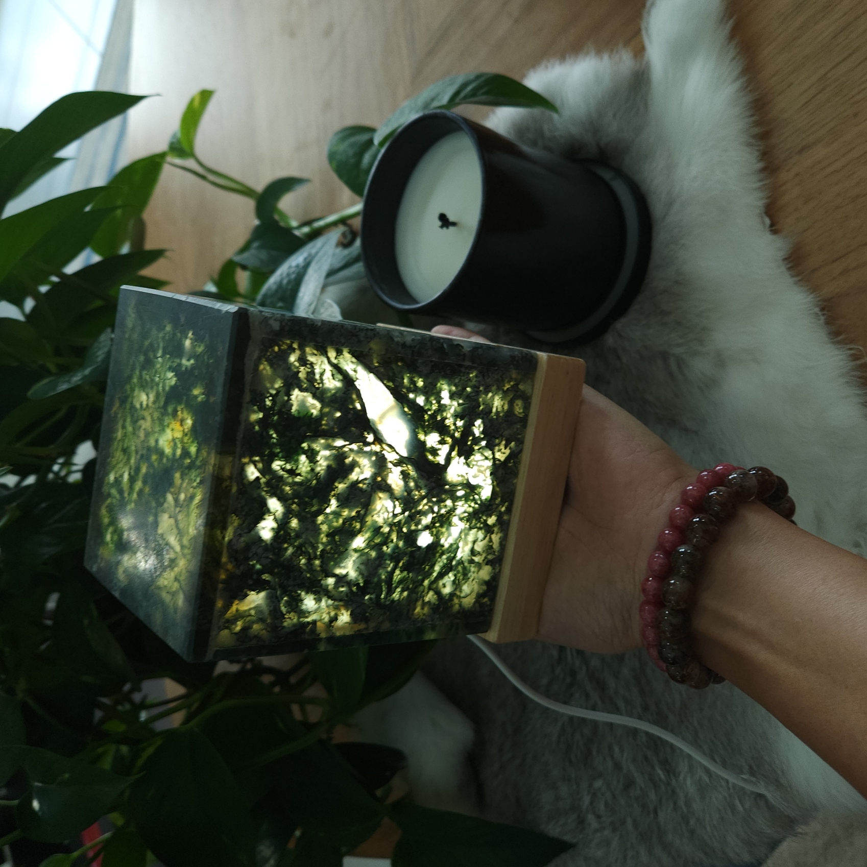 Moss Agate Lamp • 4.35" Large Crystal Lamp • Gemstone crystal night light gift home decoration - USB light base included