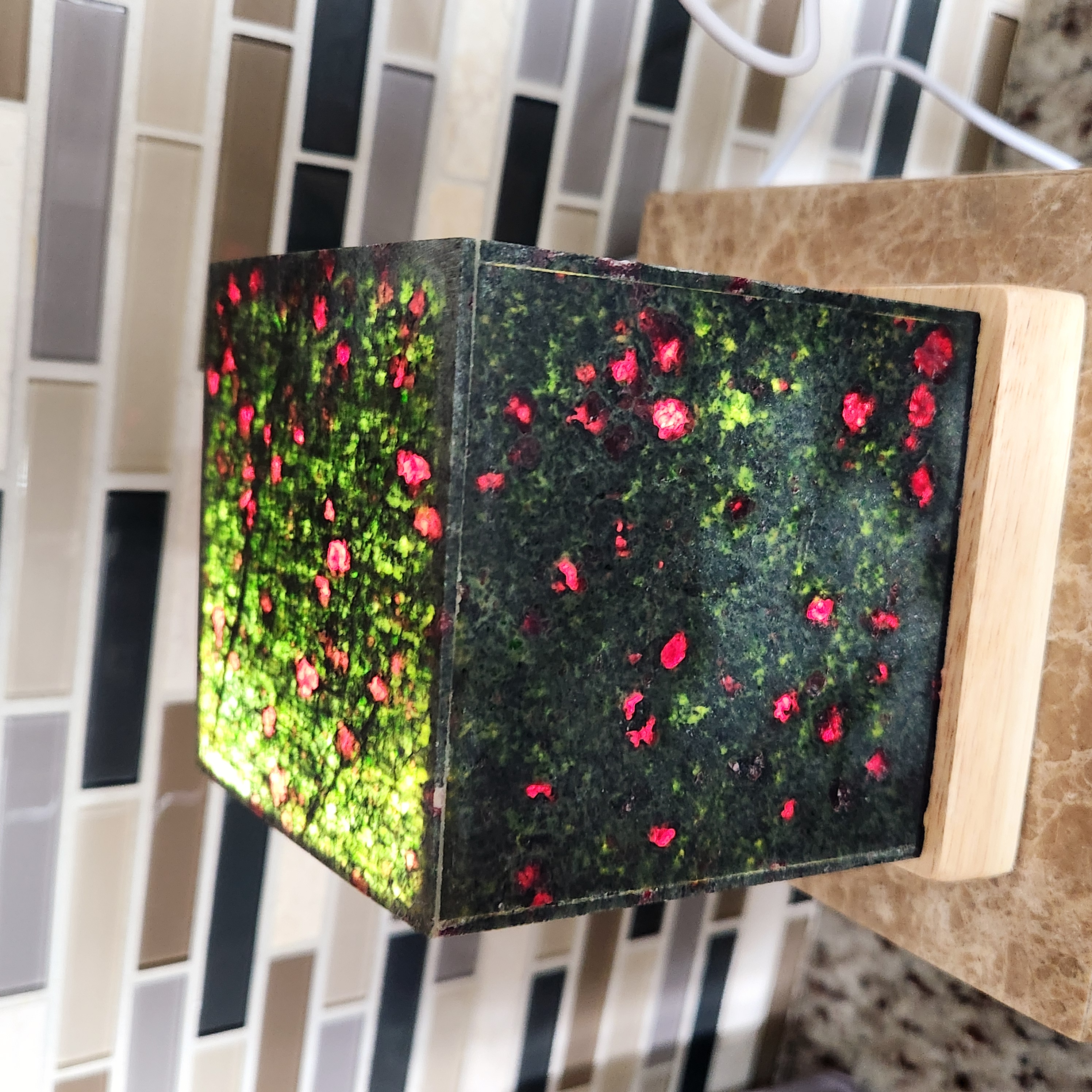 Crystal lamp • 3.8" Garnet + Green Jade Lamp • Gemstone lamp, usb light base included • Crystal night light lamp home decoration gift