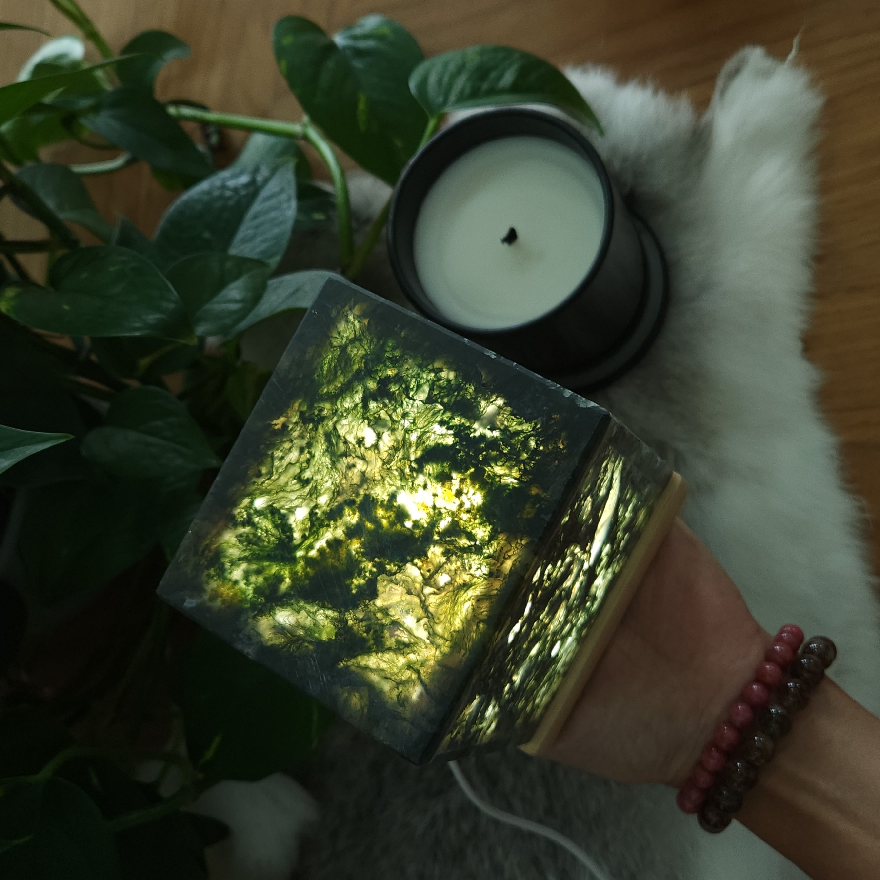 Moss Agate Lamp • 4.35" Large Crystal Lamp • Gemstone crystal night light gift home decoration - USB light base included