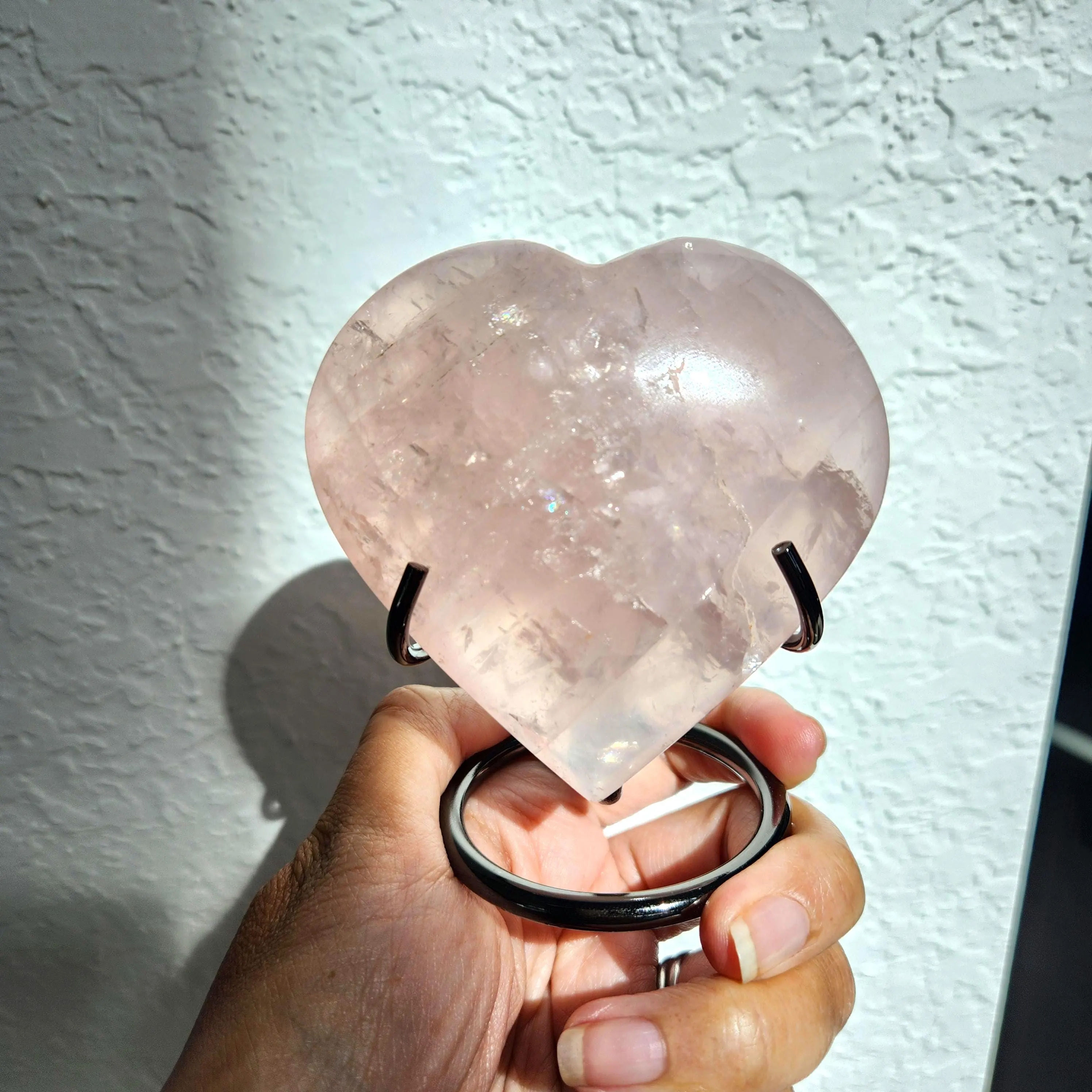Rose Quartz Heart • 3.3" Flashy Crystal Heart with rainbows *stand not included*