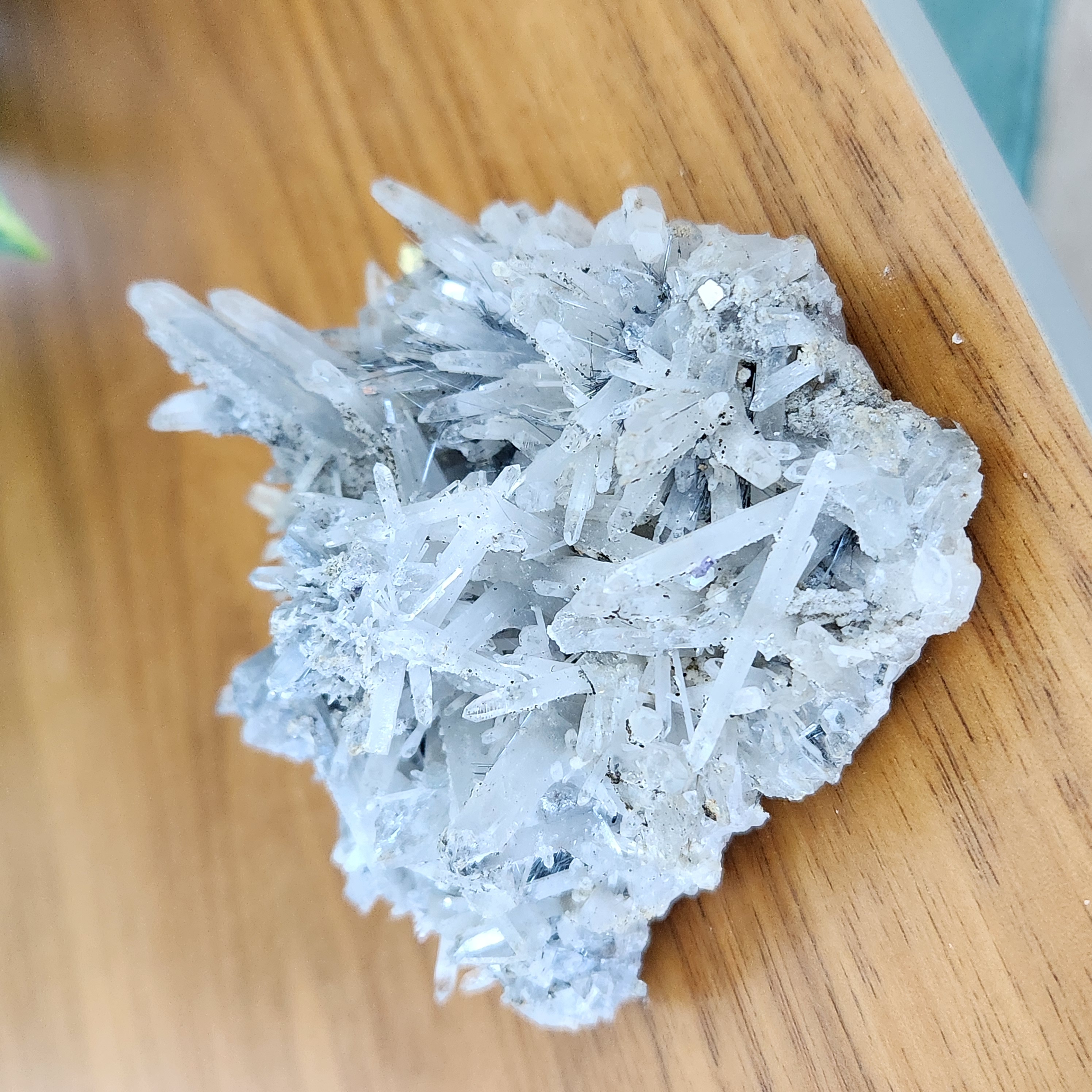 Silver rutile cluster • Rutilated quartz with pyrite • Silver spray rutile crystal mineral specimen, crystal gift, collector's specimen