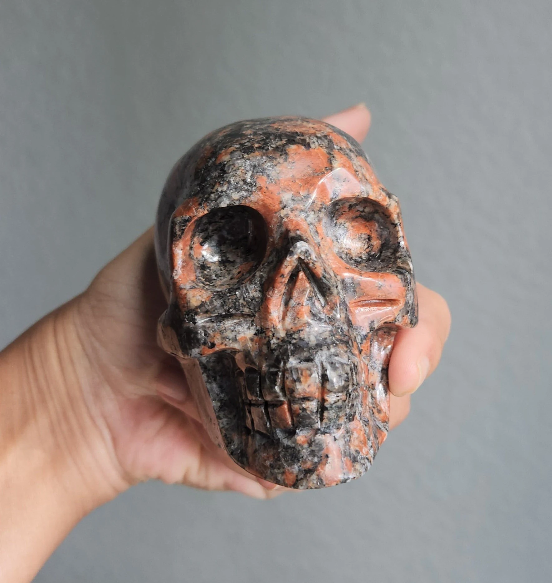 Jasper Skull • 3.74" Brecciated Jasper skull sculpture • Crystal skull head carving - Stone of vitality and strength