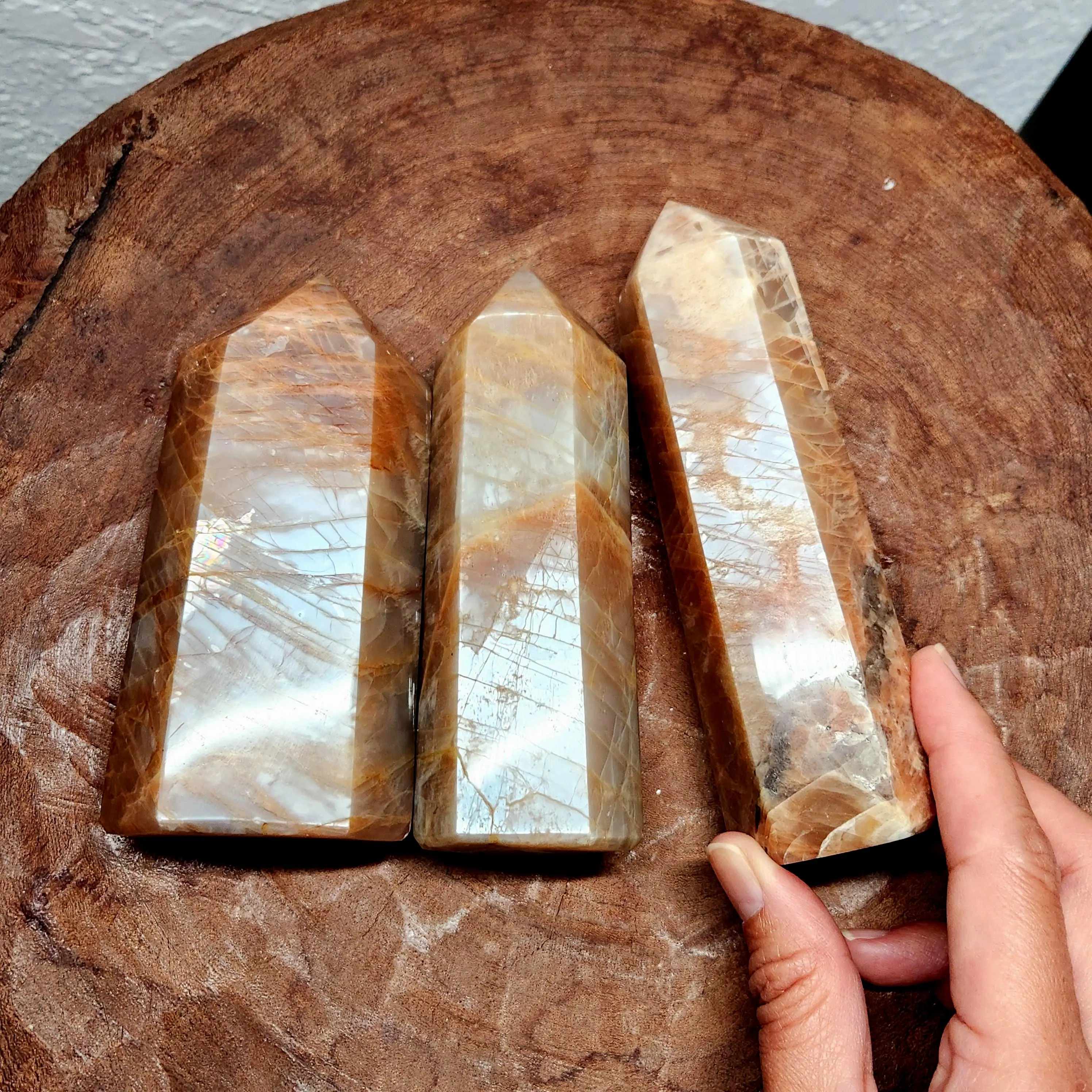Moonstone Tower • 5" Peach Moonstone crystal point • Flashy Peach Moonstone crystal point • 