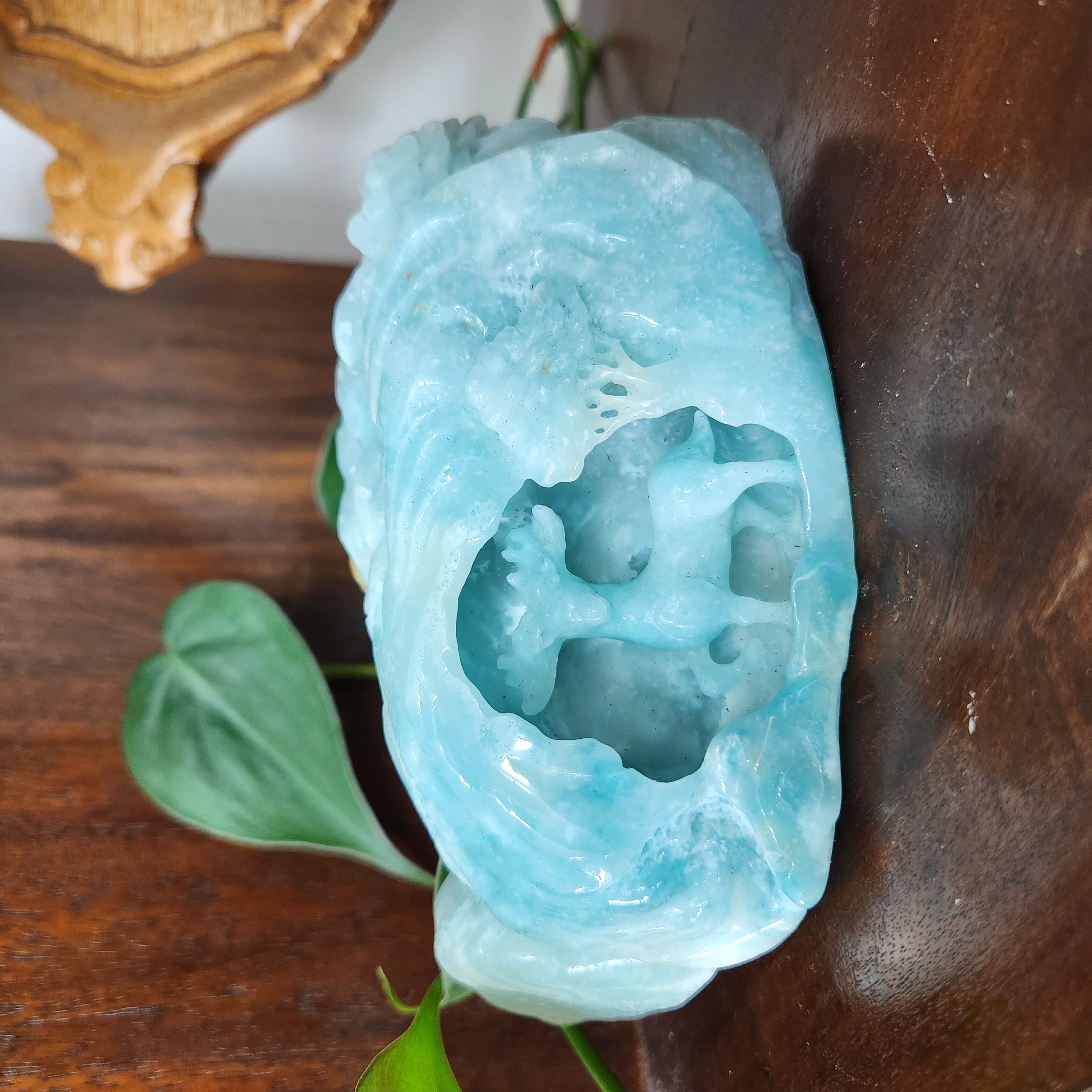 Deer Carving • 5.7" Elk Carving • Amazonite crystal antelope carving •