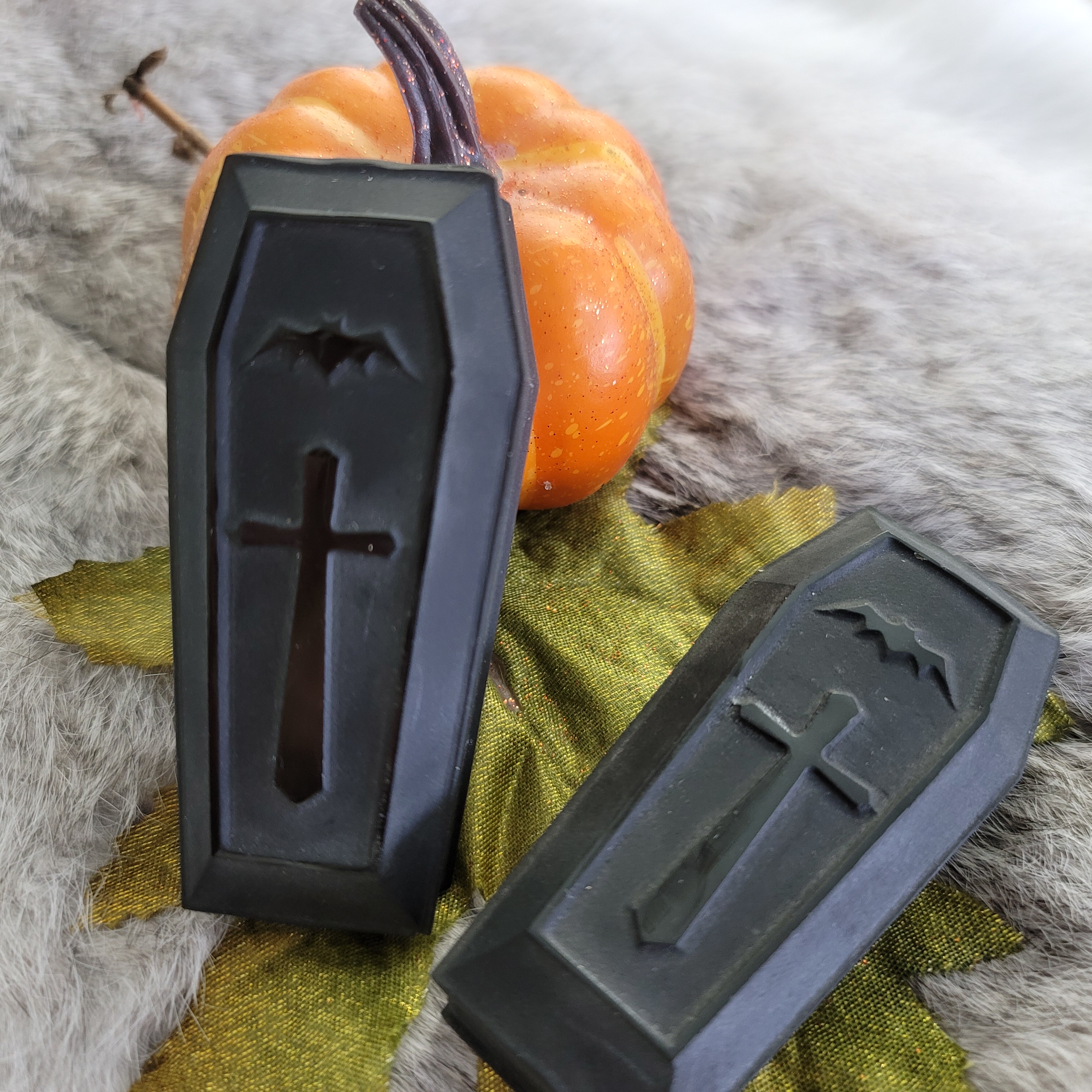 Black Obsidian Coffin, 3.25" Howlite Coffin Carving • Crystal Coffin home decoration, Halloween Coffin Crystal