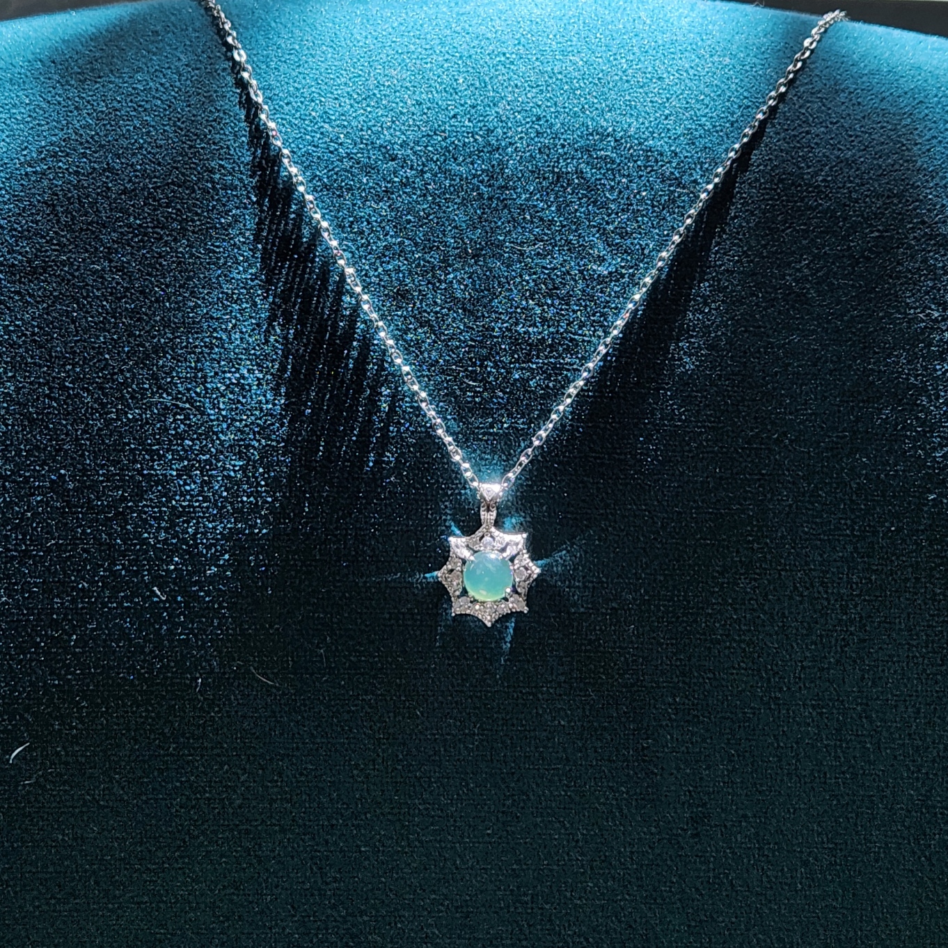 Jade pendant necklace with cubic zirconia • Burmese jade sky blue jade healing jewelry • Jade jewelry gift for her