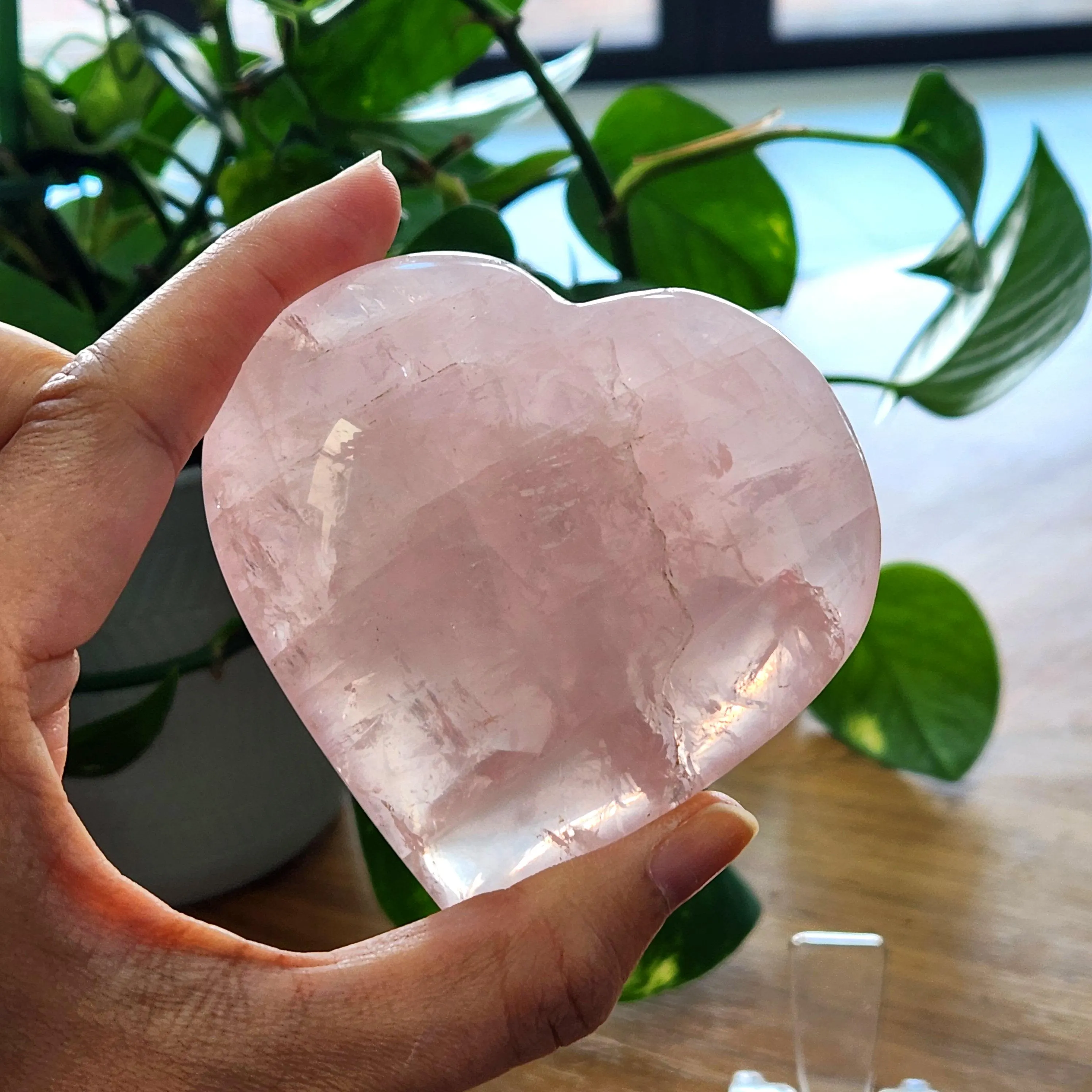 Rose Quartz Heart • 3.3" Flashy Crystal Heart with rainbows *stand not included*