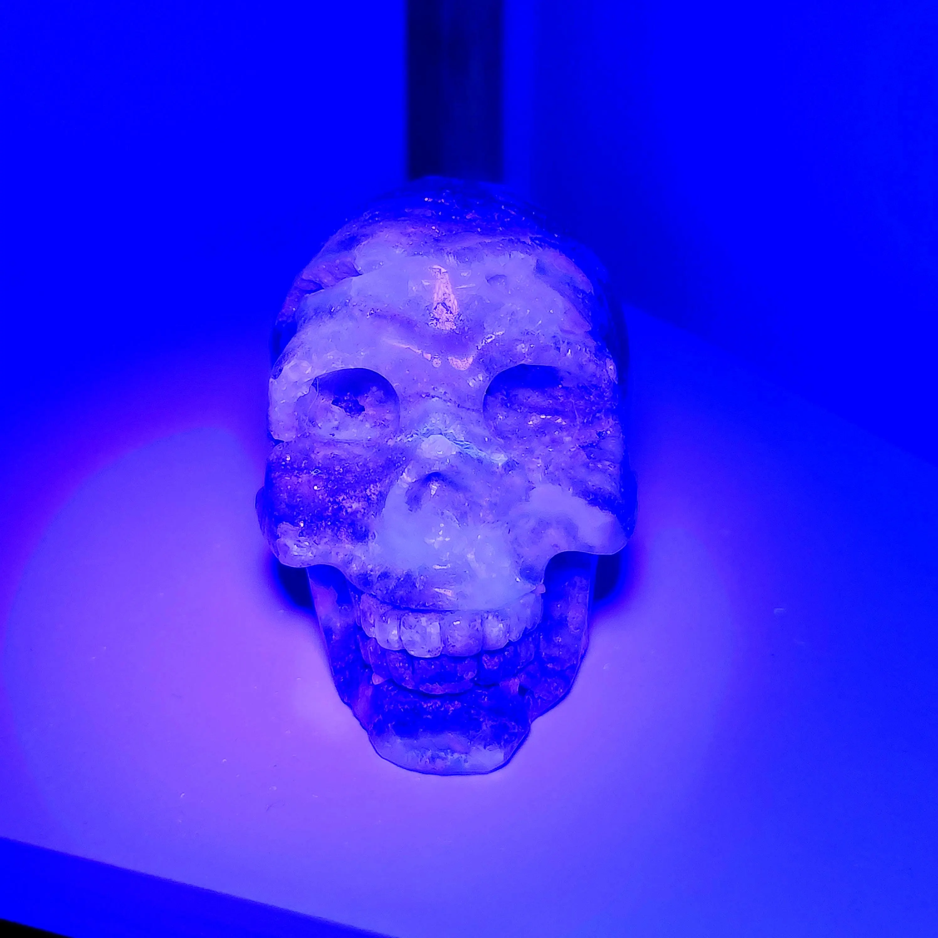 Fluorite with Moss Agate skull • UV reactive Moss Agate Fluorite skull • Moss agate skull, Fluorite skull head