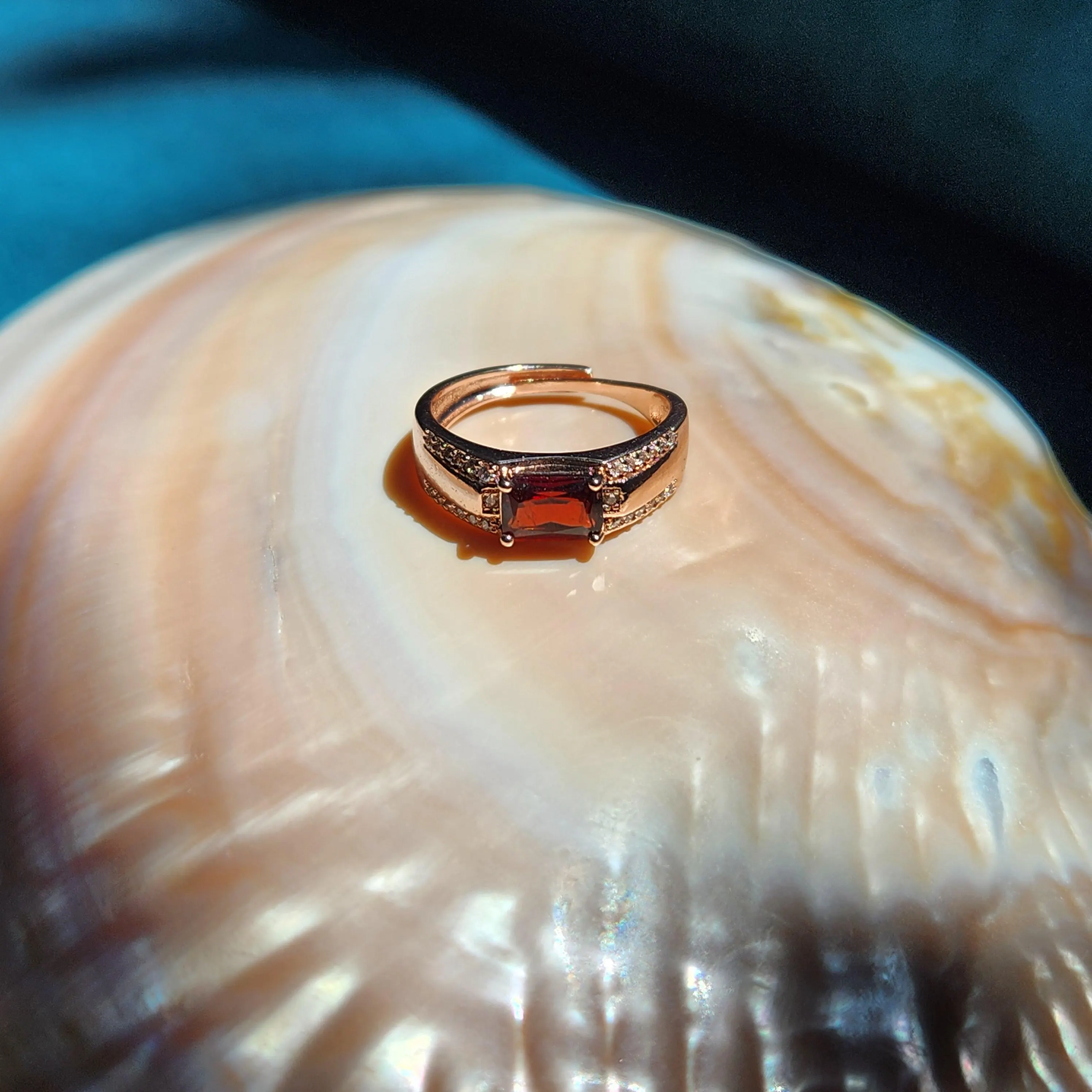 Jade ring • Natural Red Burmese jade ring rose gold plated •