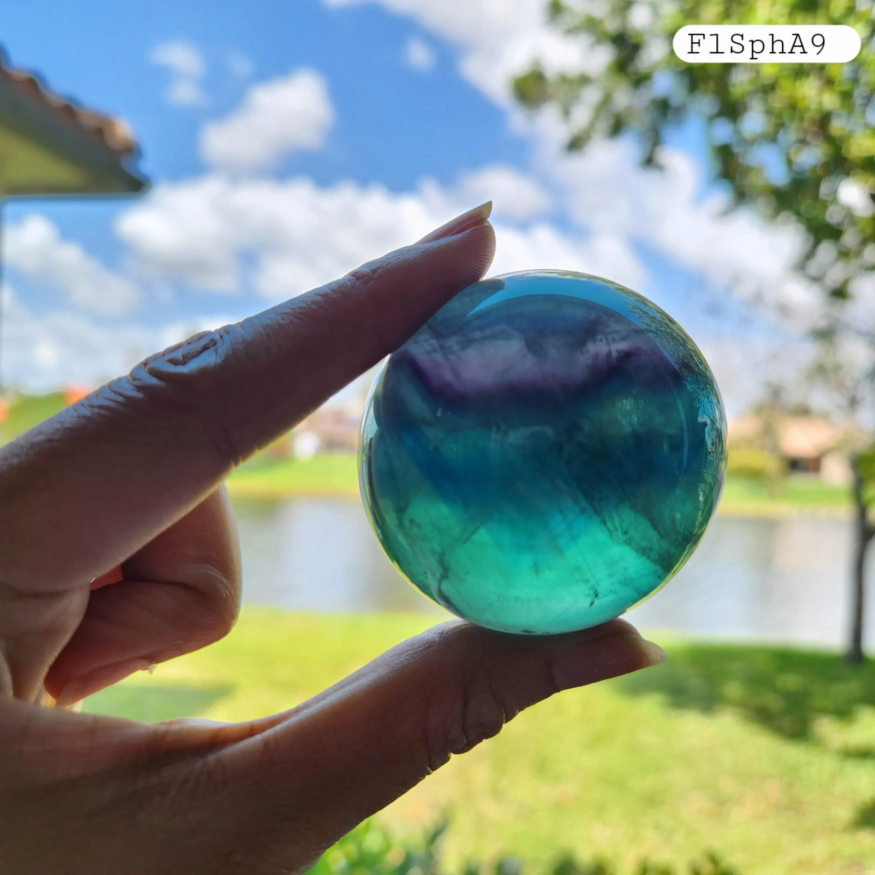 Fluorite sphere • 2" Rainbow Fluorite Banded Feather Fluorite Crystal Sphere