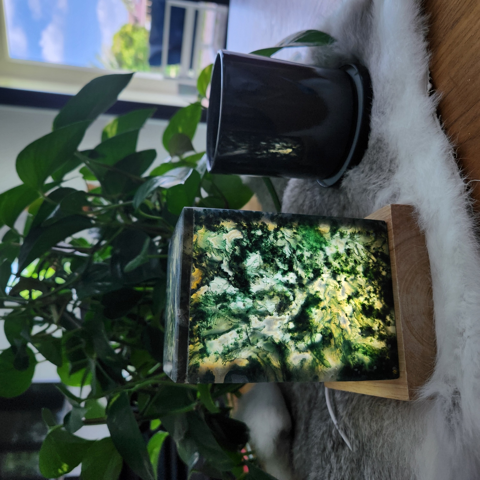 Moss Agate Lamp • 4.35" Large Crystal Lamp • Gemstone crystal night light gift home decoration - USB light base included