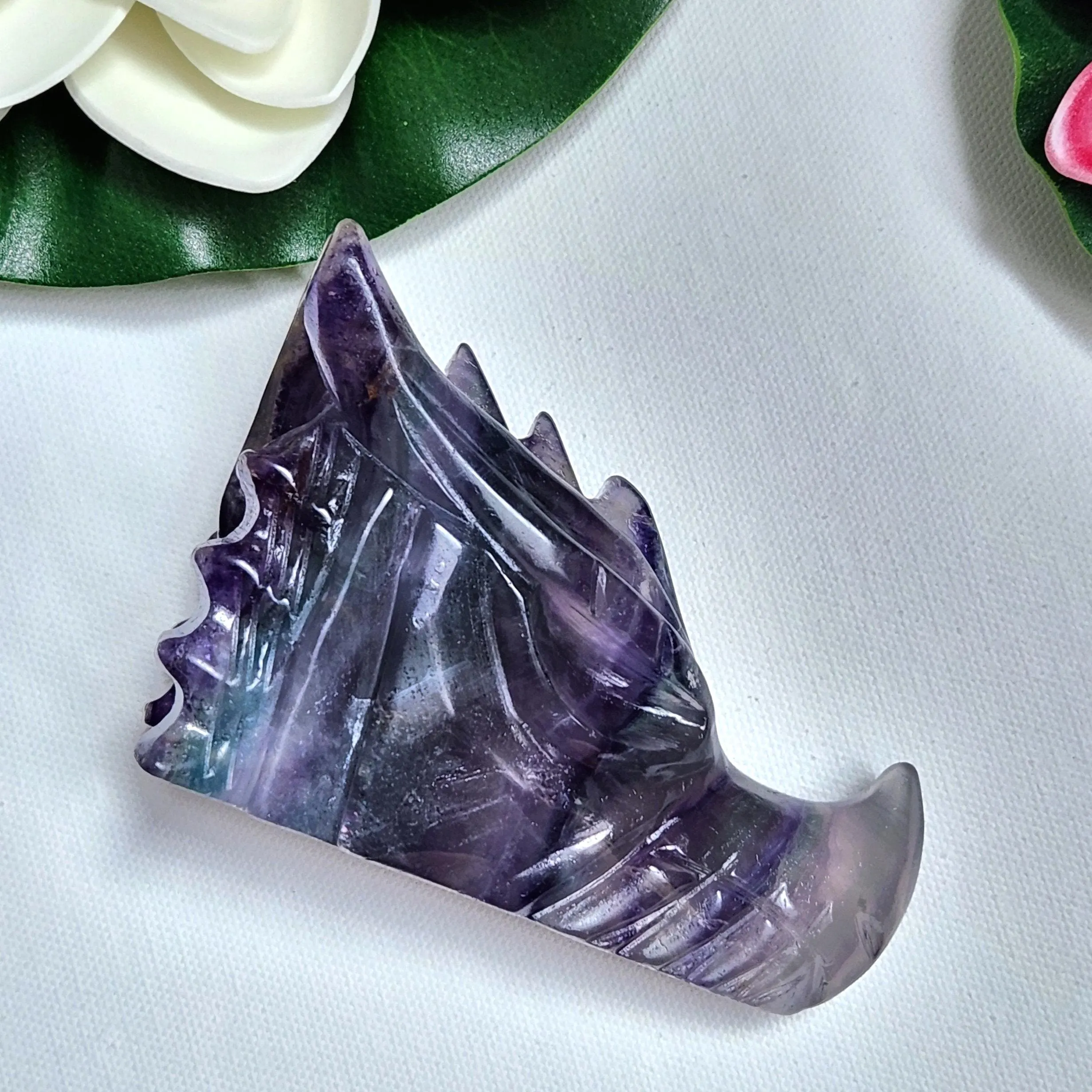 Fluorite Dragonhead • 4" Rainbow Fluorite Dragon crystal skull head 