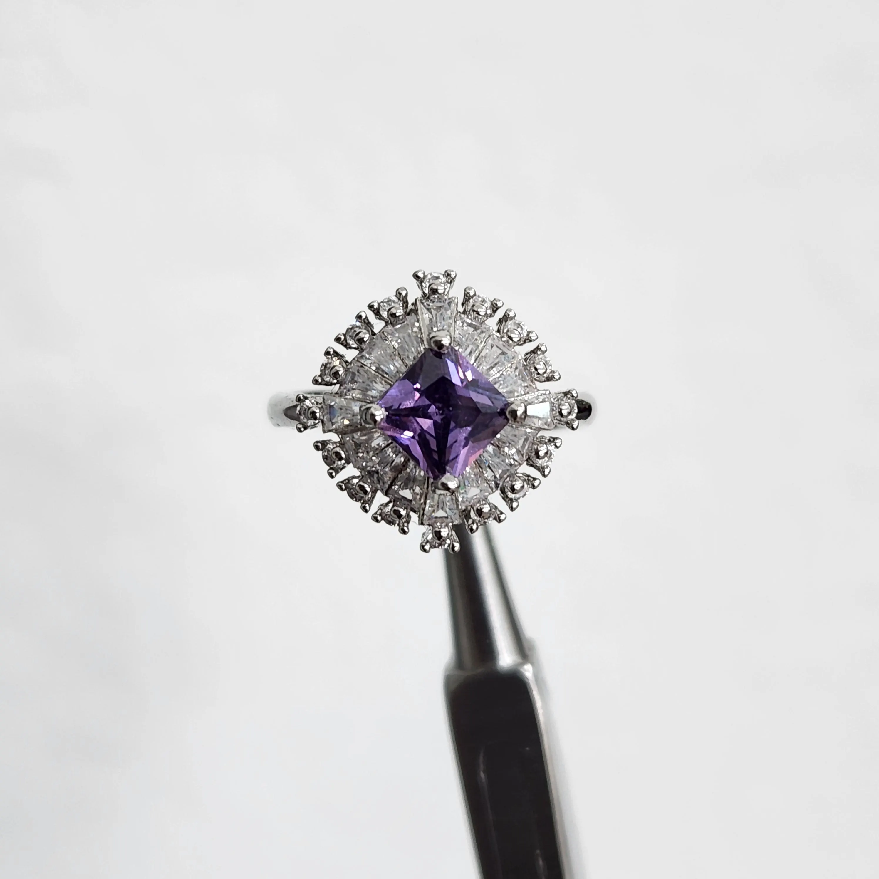 Princess cut Amethyst Ring with cubic zirconia set in sterling silver • Elegant Crystal jewelry accessory gift for her