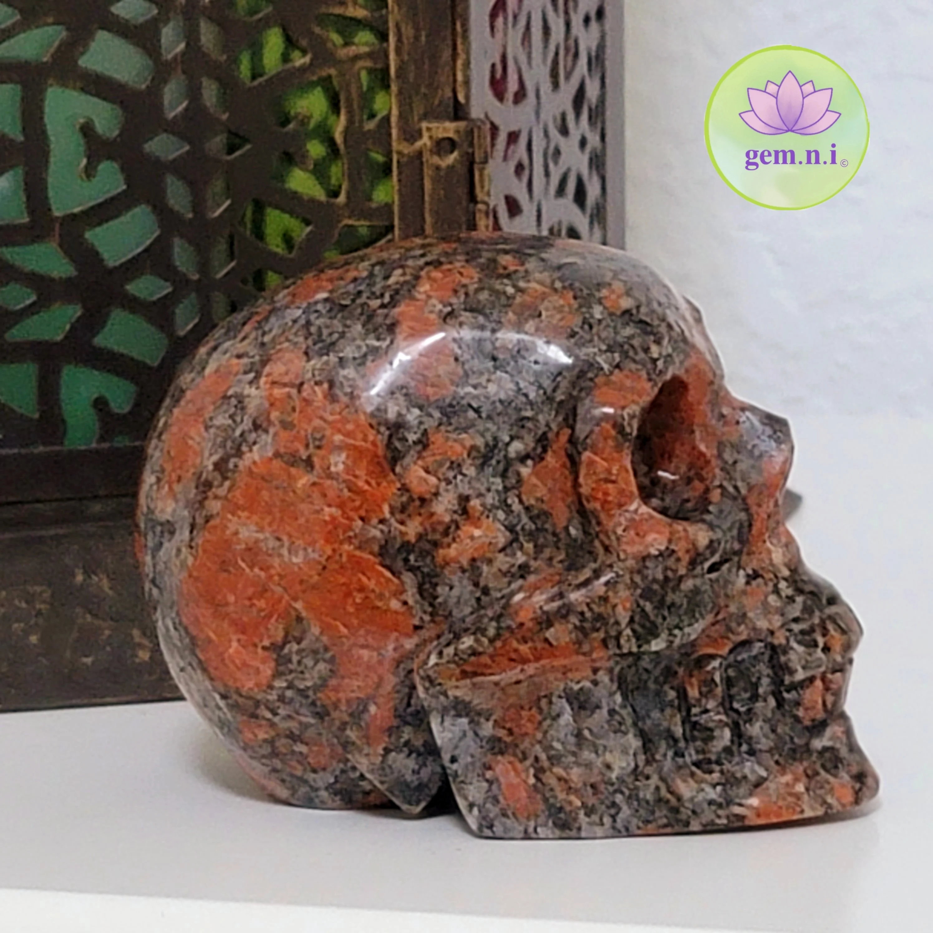 Jasper Skull • 3.74" Brecciated Jasper skull sculpture • Crystal skull head carving - Stone of vitality and strength