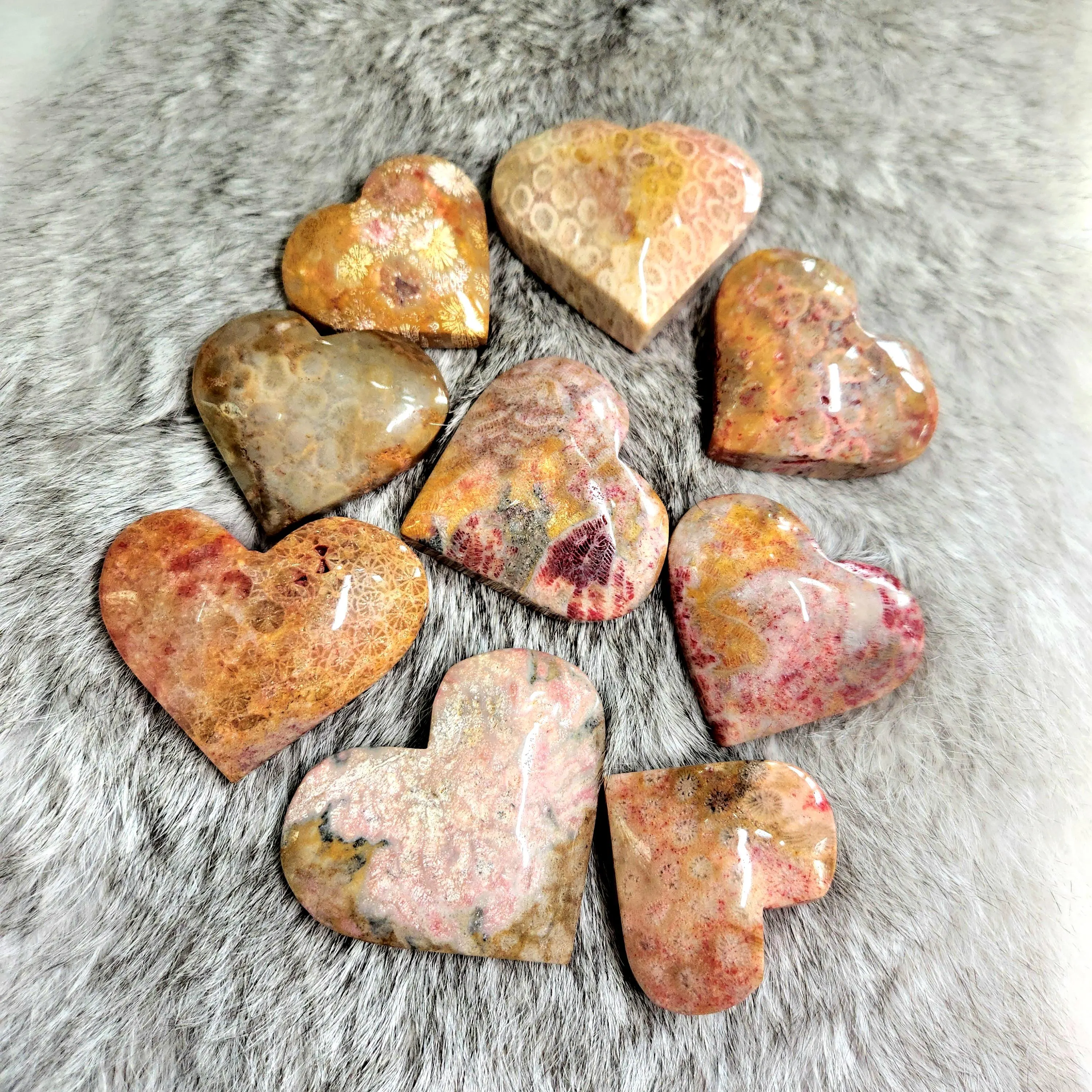 Coral Jade Heart • Fossilized Coral Jade crystal heart carving • Coral Stone heart Crystal home decoration gift