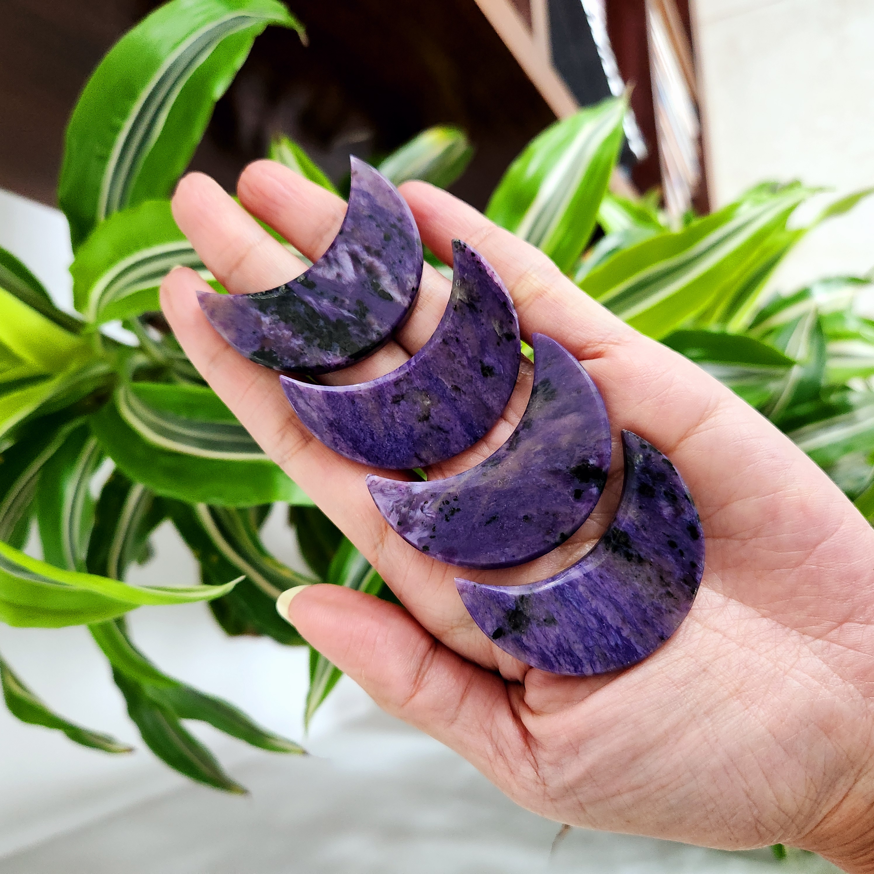 Charoite Moon • 1.9" Charoite crystal crescent moon • Crystal moon carving • Purple Charoite Moon