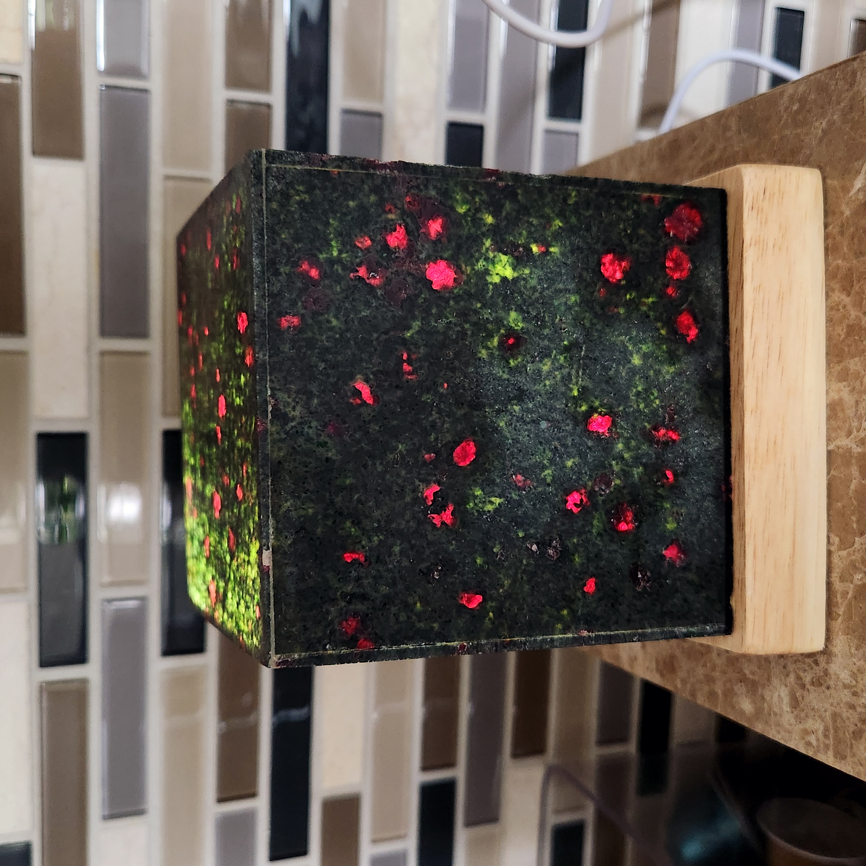 Crystal lamp • 3.8" Garnet + Green Jade Lamp • Gemstone lamp, usb light base included • Crystal night light lamp home decoration gift