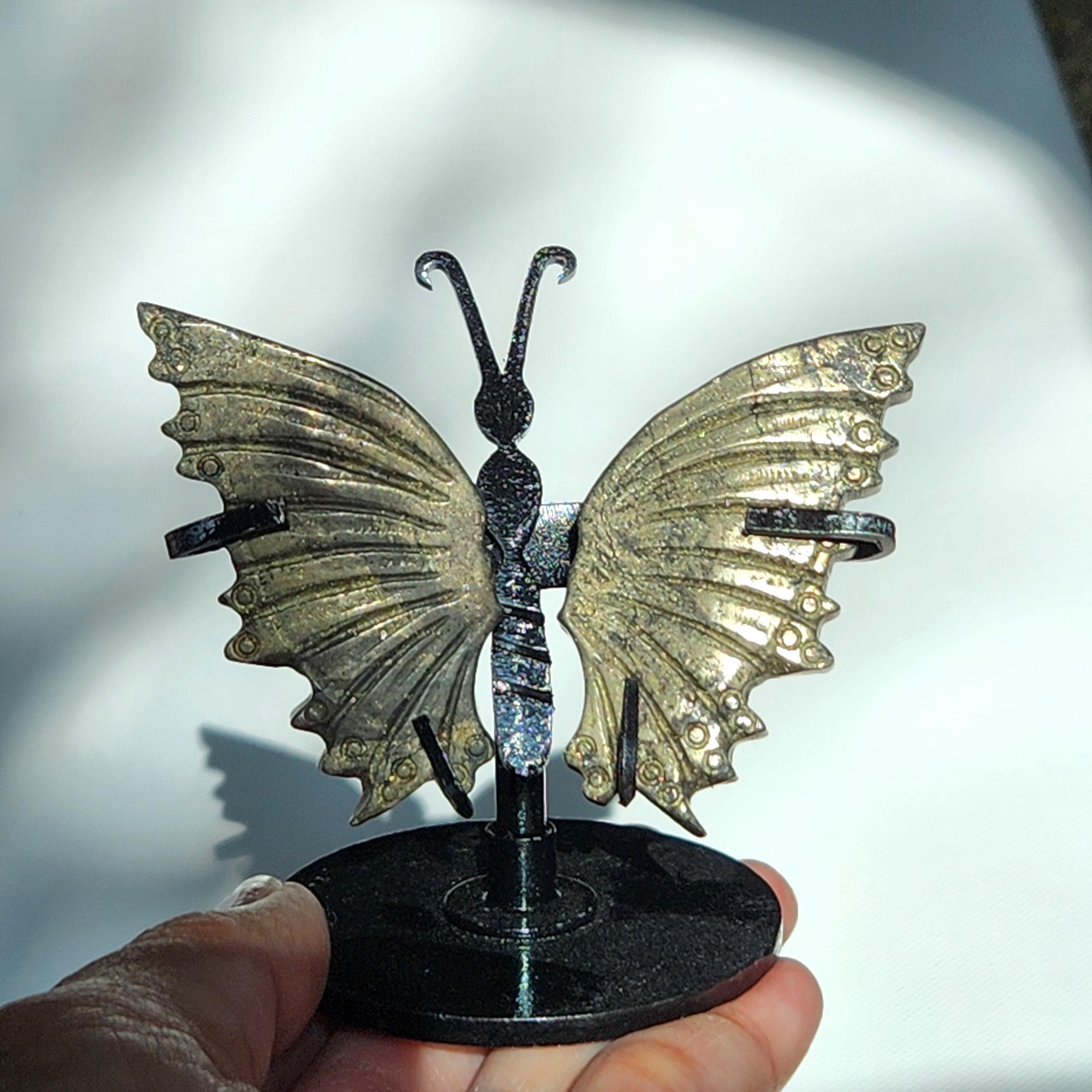 Butterfly wings - 3.5" Butterfly wing crystal on stand - Howlite - Pyrite wings